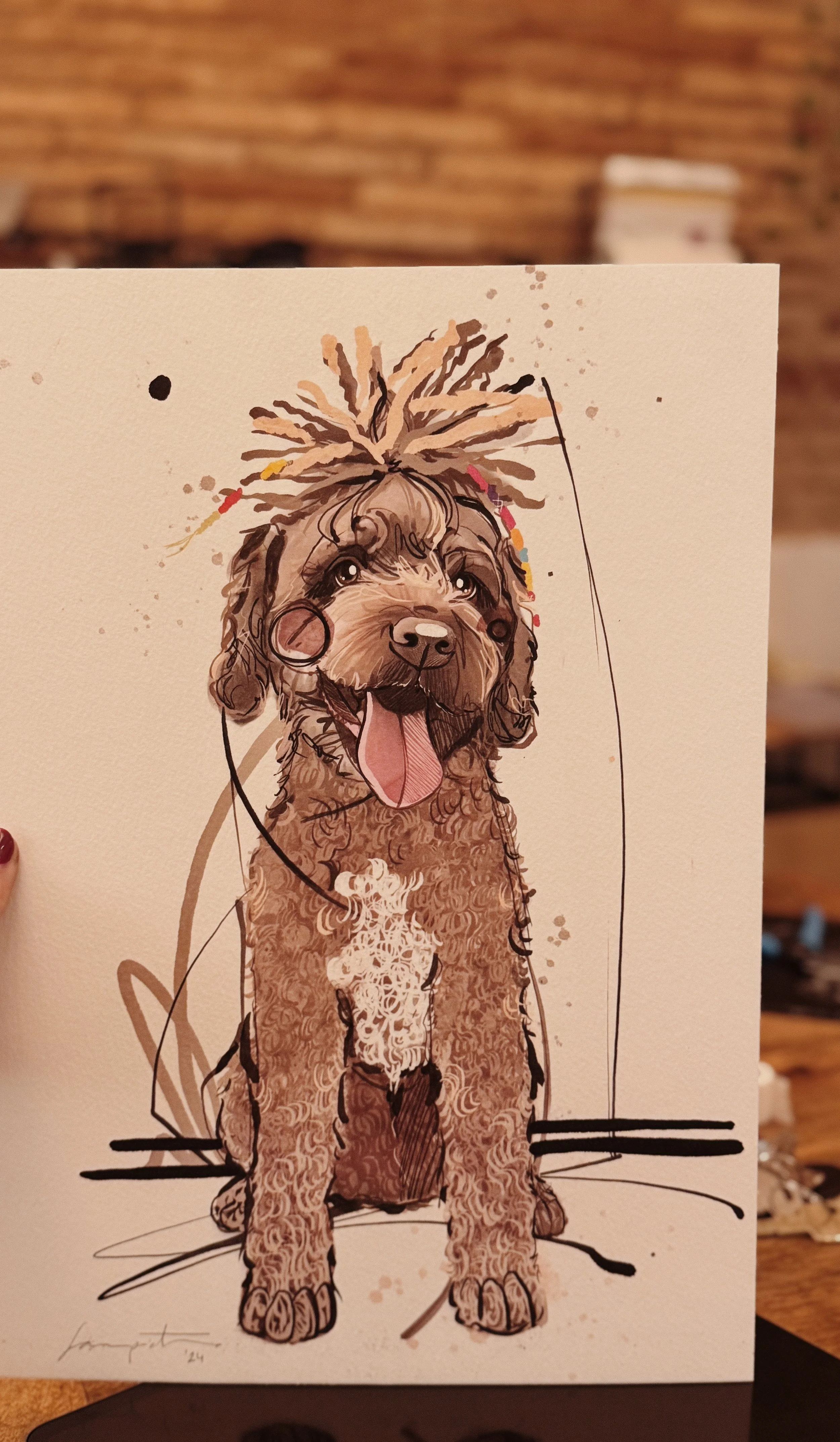 Dibujo retrato artístico  de un perro / gato hecho a mano, ilustradora Monica Sampietro Barcelona encargo