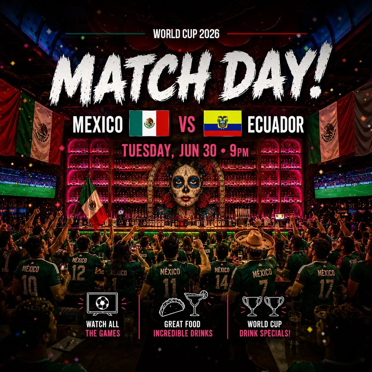 🚨 GAME DAY ENERGY LOADING&hellip; 🚨

In just 24 hours, Mexico takes on Ecuador in the match everyone&rsquo;s buzzing about ⚽🔥

Our team is ready for the high energy and we&rsquo;re bringing it ALL to Meximodo for a true fan experience 🇲🇽🍹

Big 