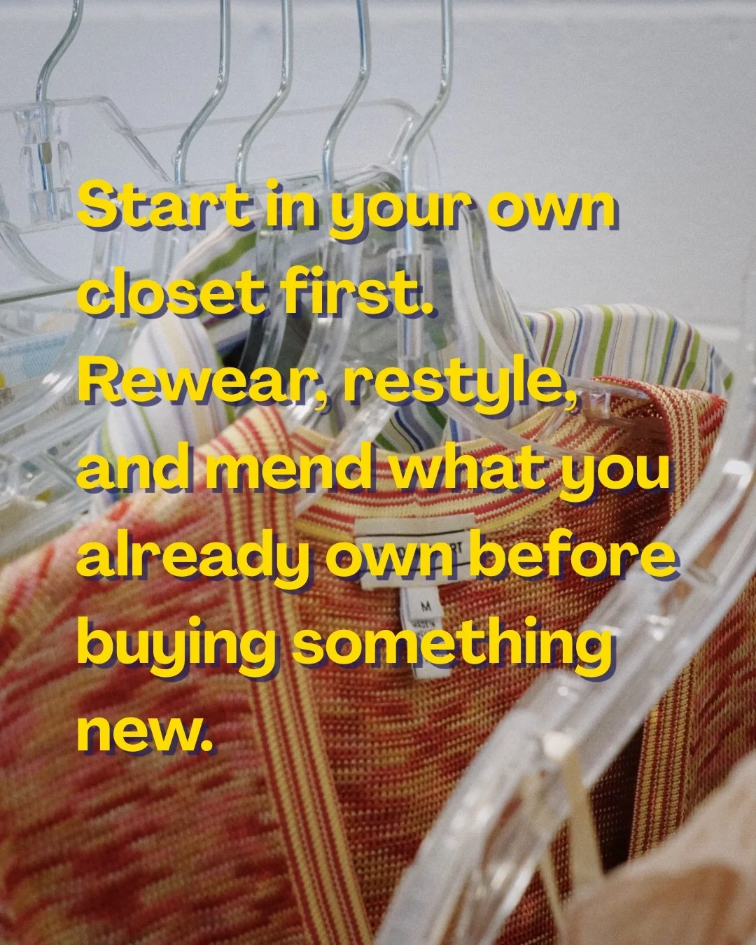 st. john knit on hanger . text on image "start in your own closet first. Rewear, restyle, and mend what you already own before buying something new.