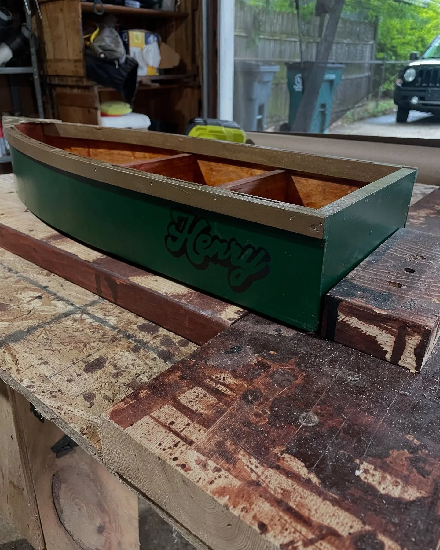 When @stephmaebf brought home this decor boat, I knew it needed a personalized touch before gifting to our favorite lil fisherman. 🎣 

Sanded &amp; resprayed, hand painted his name &amp; got his tags up to date (Initials + born date + age).

Making 