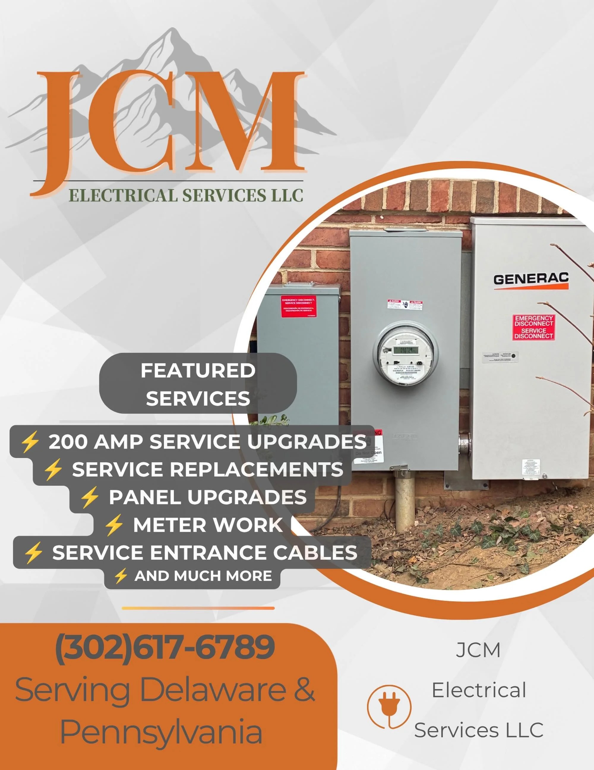 At JCM Electrical Services LLC, we take pride in providing clean, professional, and reliable electrical work for homeowners and businesses throughout Delaware and Pennsylvania. ⚡

Some of our featured services include:
✔️ 200 Amp Service Upgrades
✔️ 