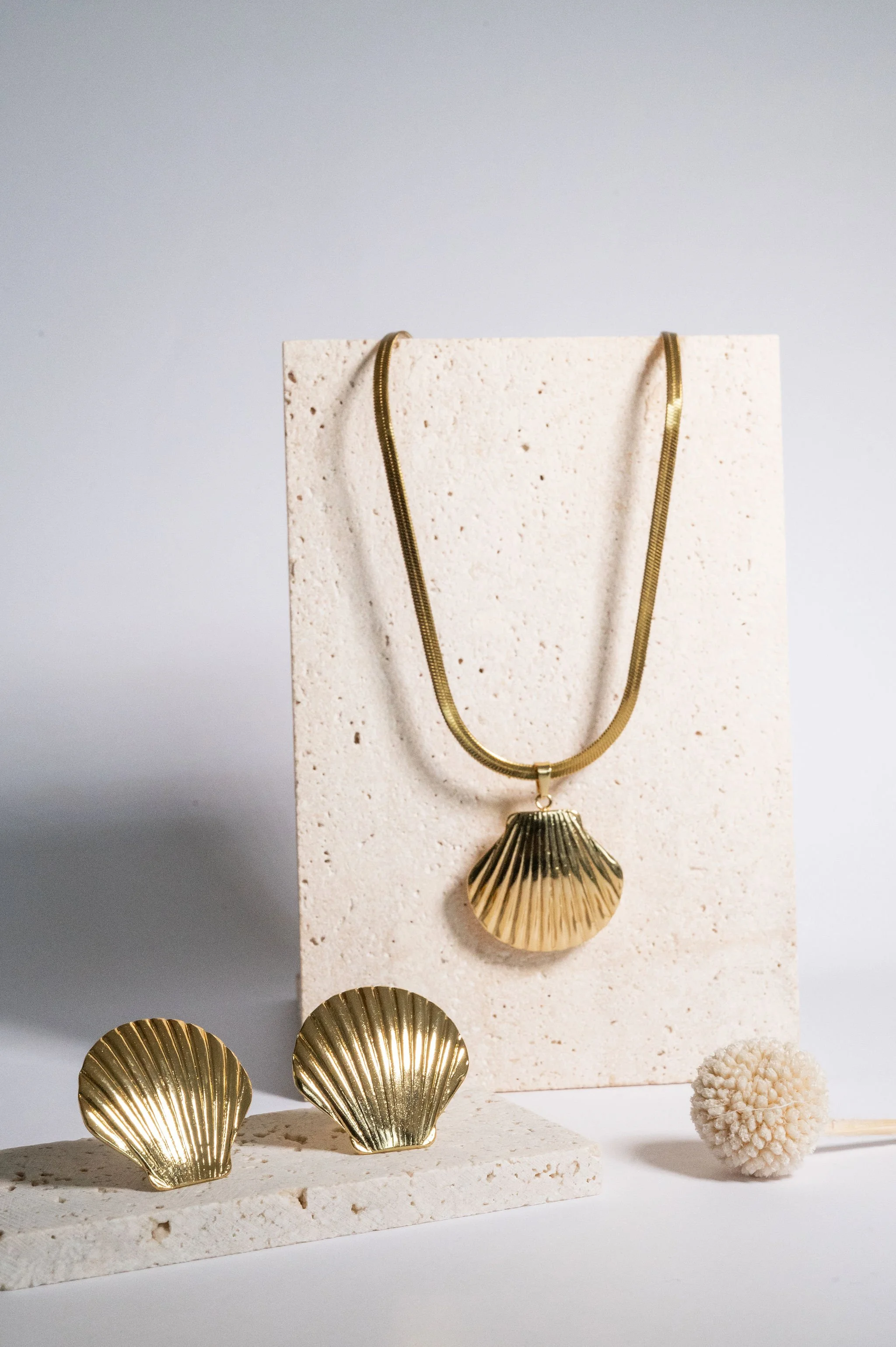 Sun Spiral Shell Necklace & Earrings Set