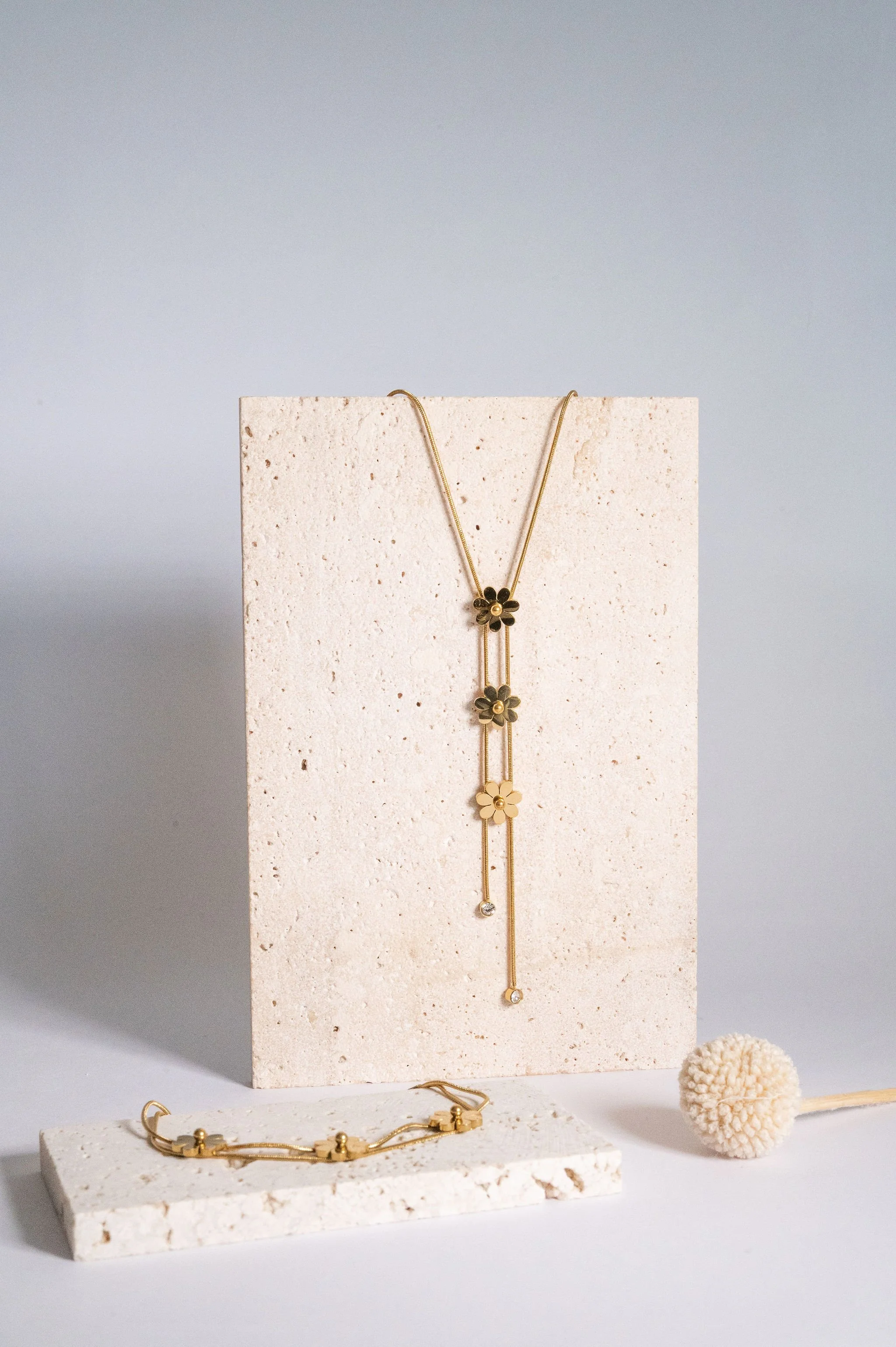 Gold Plated Flower Necklace and Bracelet Set