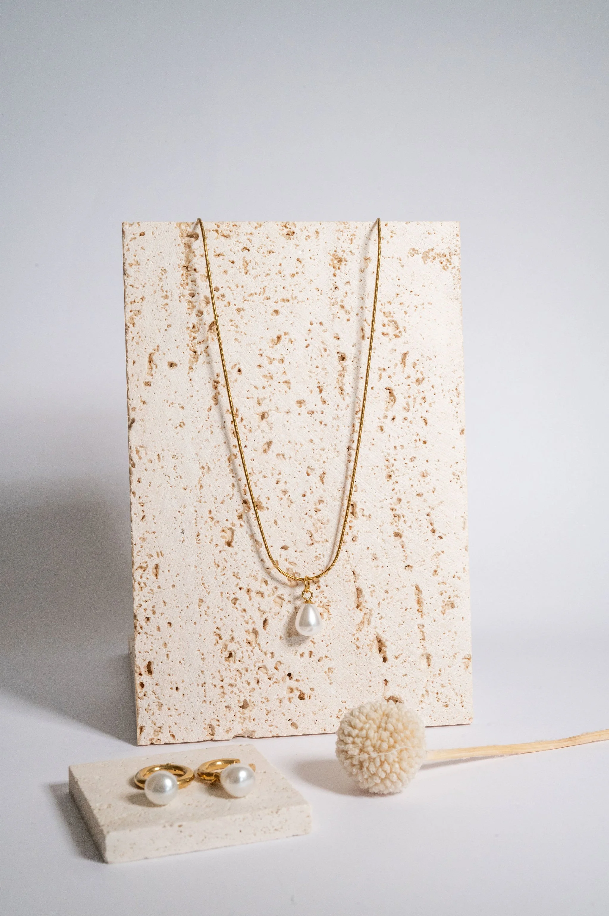 Pearl Drop Hoop Earrings and Necklace Set