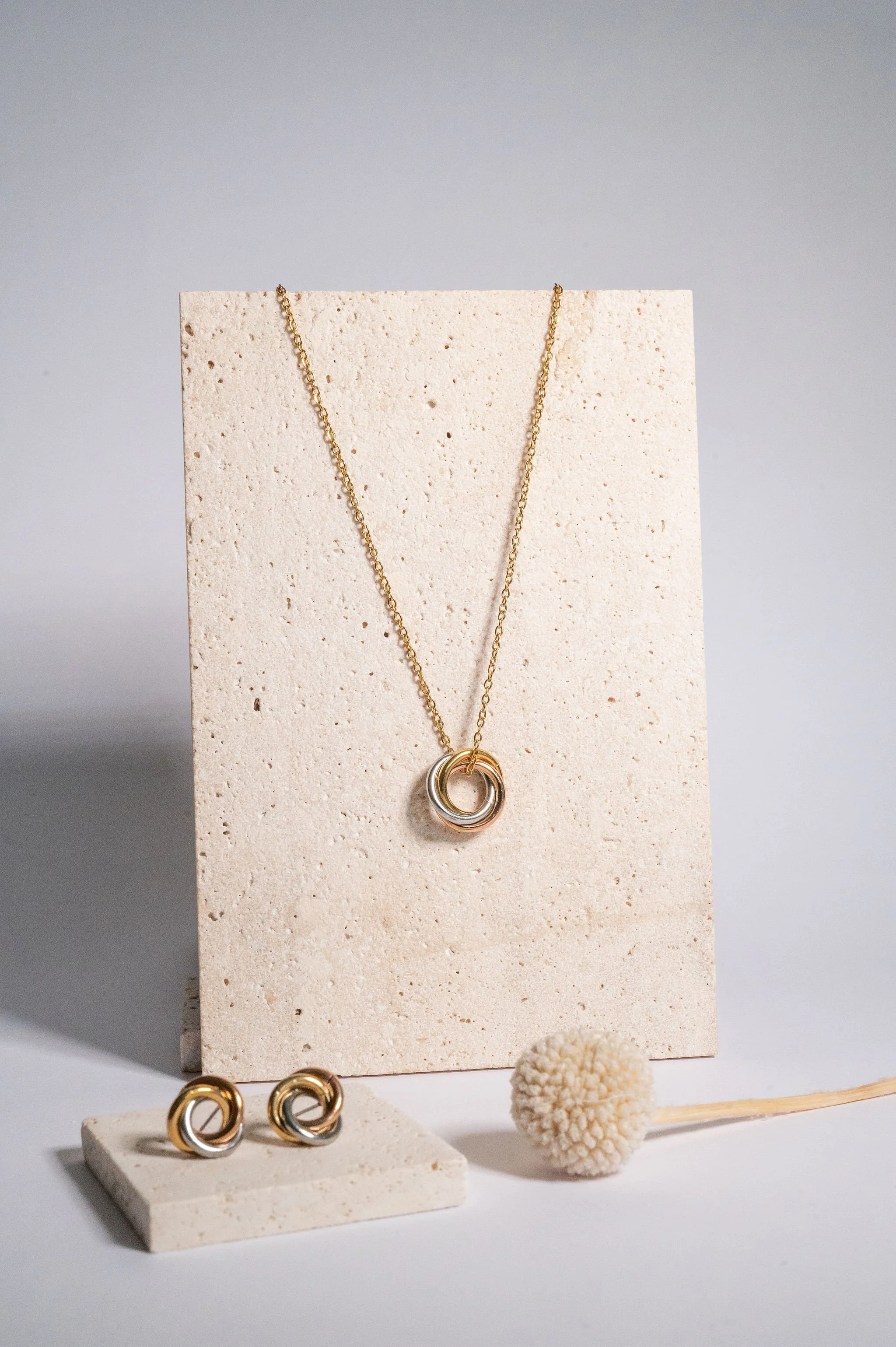 Gold, Rose Gold & Silver Necklace & Earrings Set