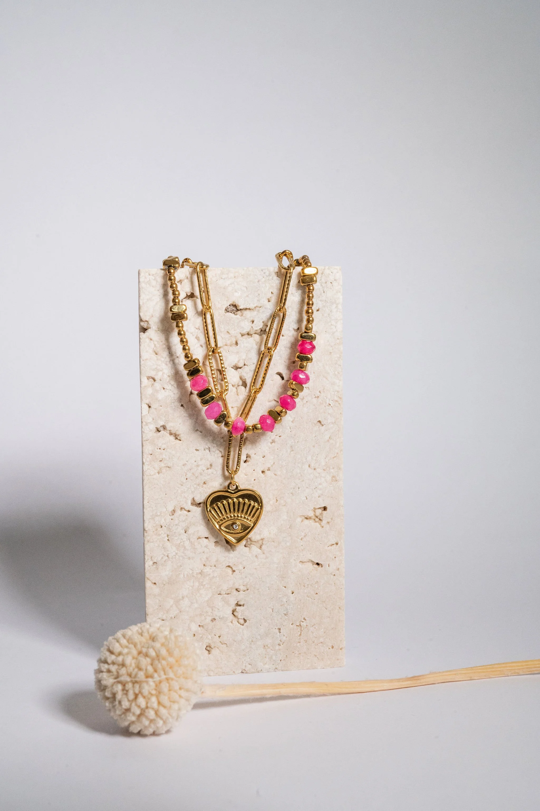 Evil Eye Pink Natural Stone Bracelet
