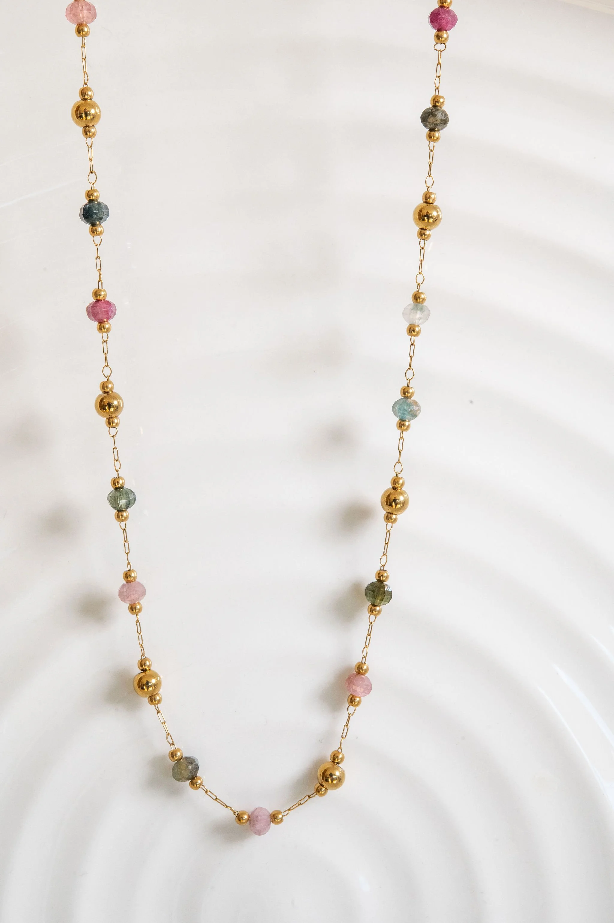 Gold Plated Natural Stone Beads Luxurious Necklace & Bracelet set