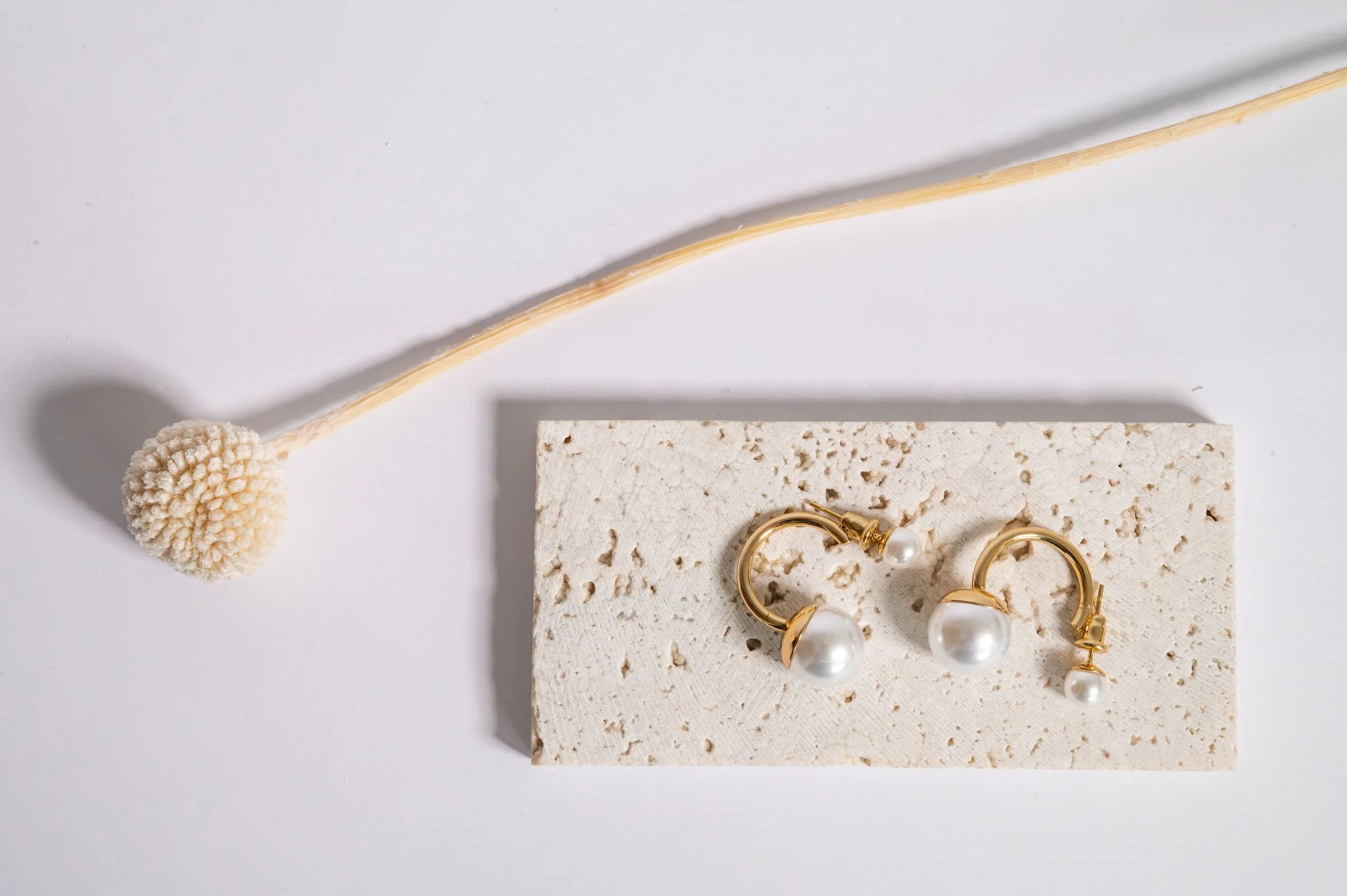 C Shaped Pearl Drop Hoop Earrings