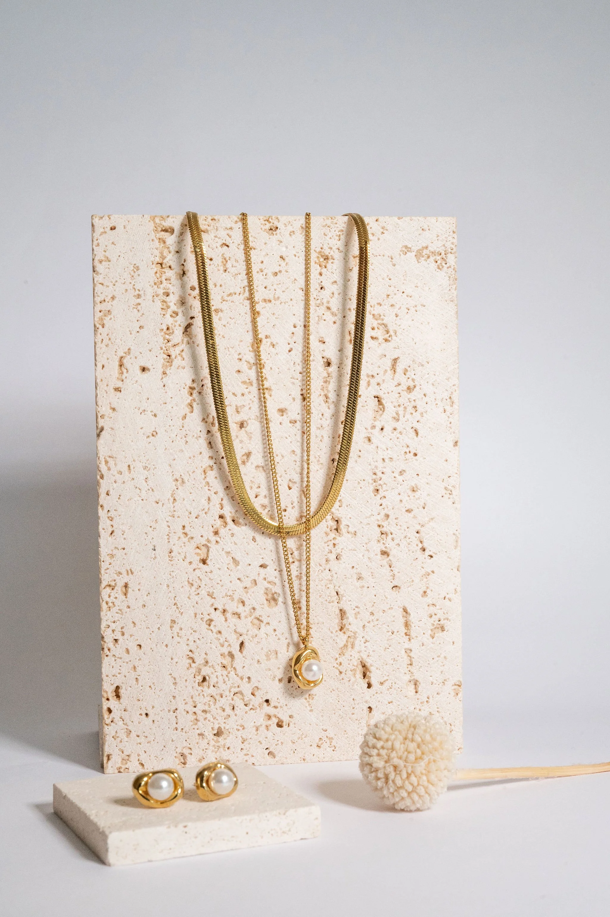 Gold Plated Sweet & Simple Pearl Necklace & Earrings Set