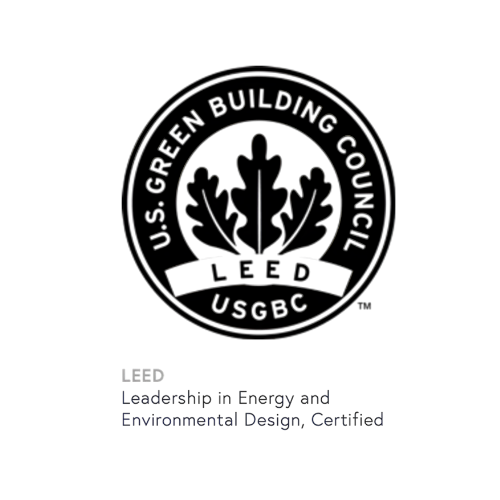 LEED certification logo with leaves and text indicating leadership in environmental design by the U.S. Green Building Council.  BallonStudio is a luxury interior design firm committed to sustainability in interior architecture in San Francisco