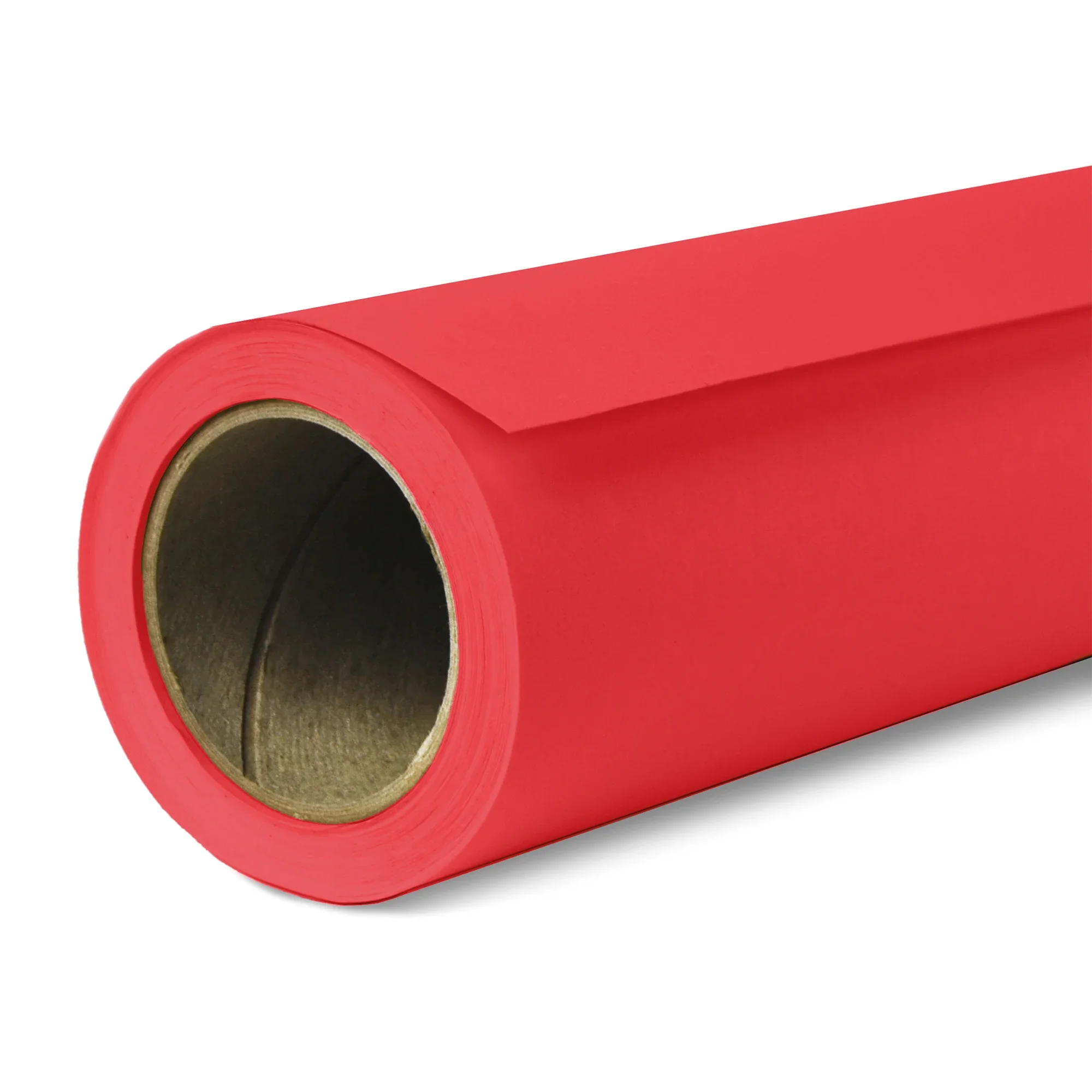 A roll of red adhesive tape with a cardboard core.