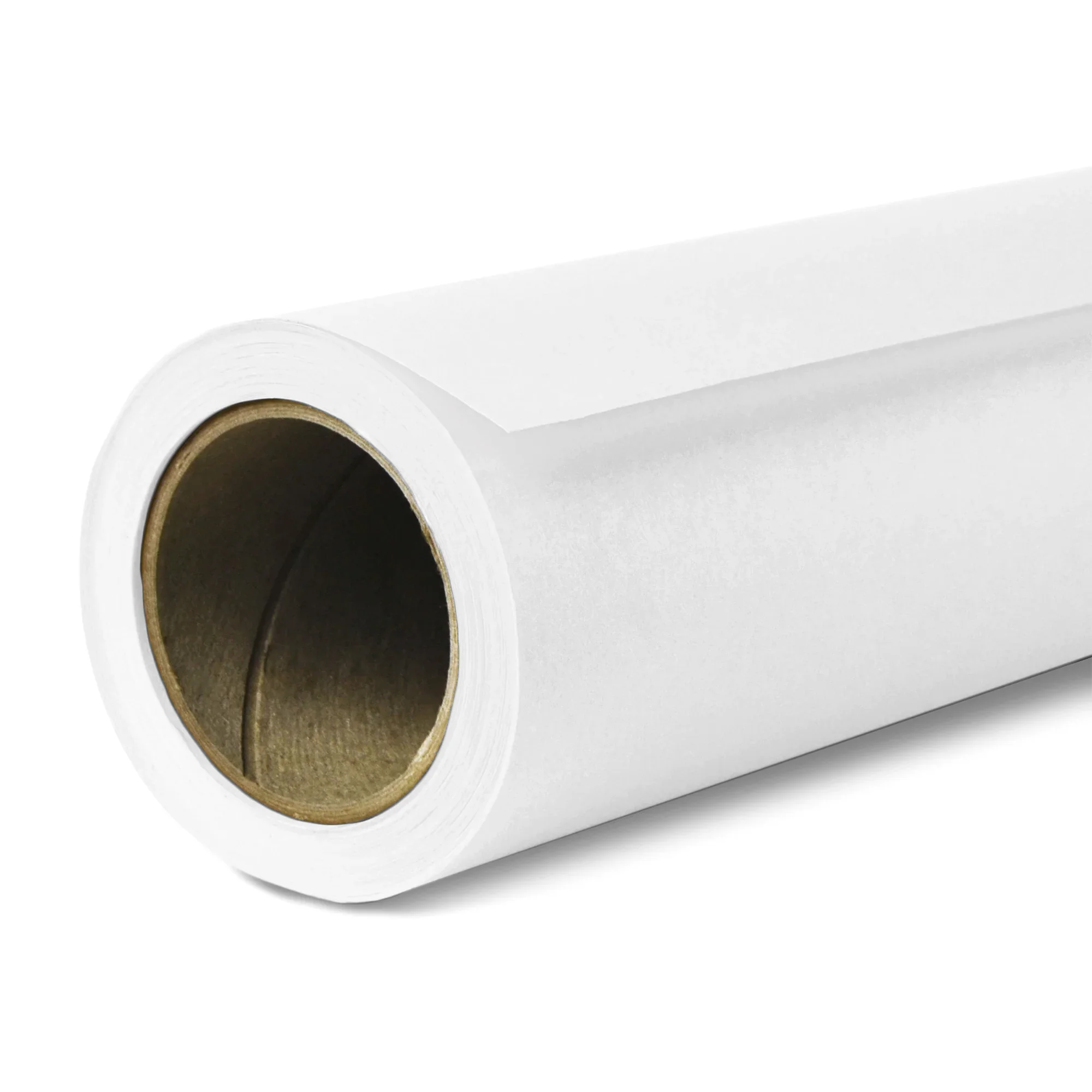 Roll of white adhesive label tape with brown cardboard core.