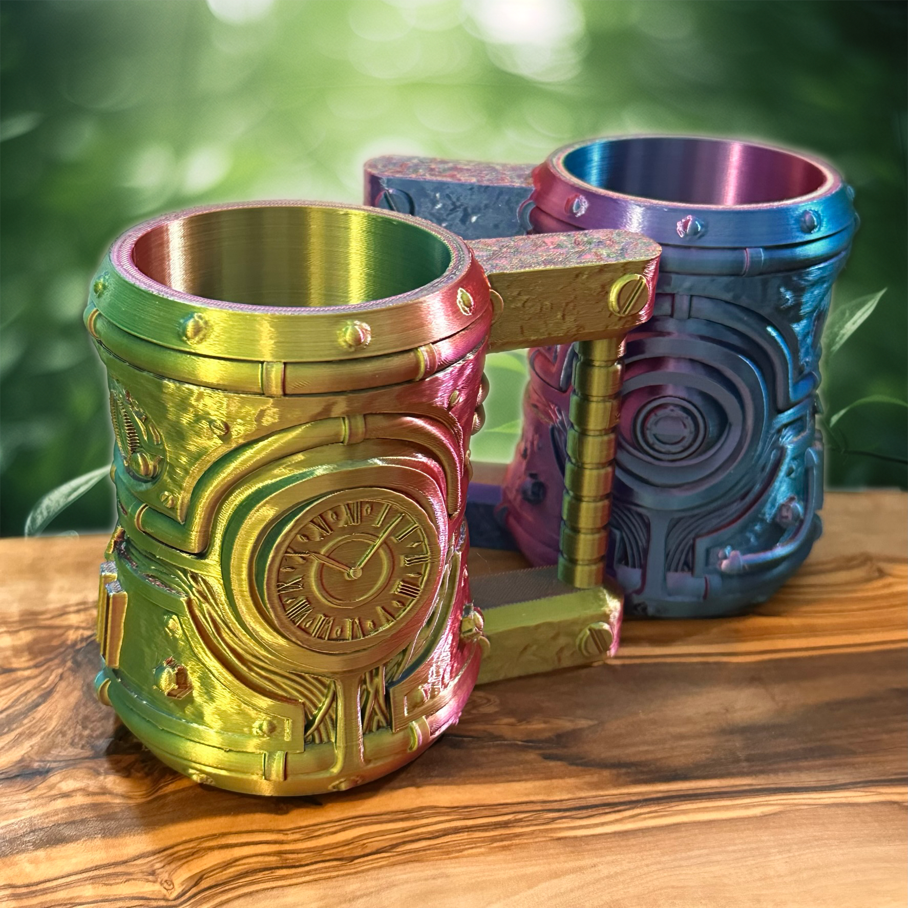 Mug for holding cans, with a clock and eye design inspired by Blood on the Clocktower