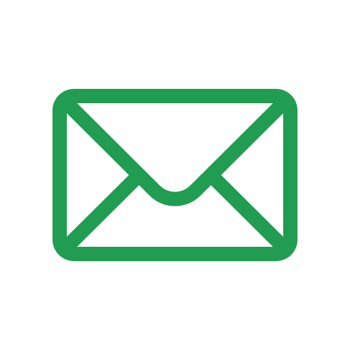 Green outline envelope icon on black background.