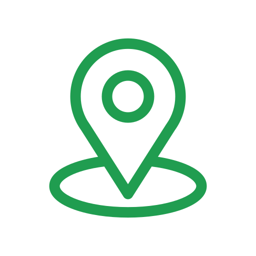 Green location pin icon on a black background.