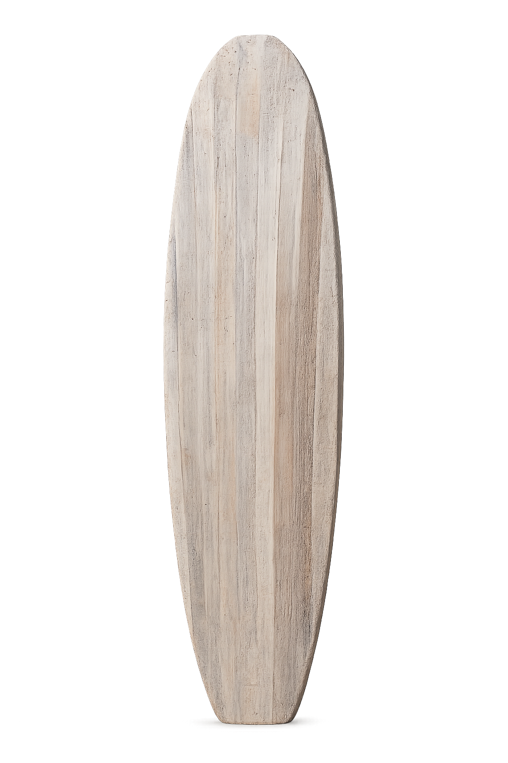 An agave surfboard blank  standing upright.