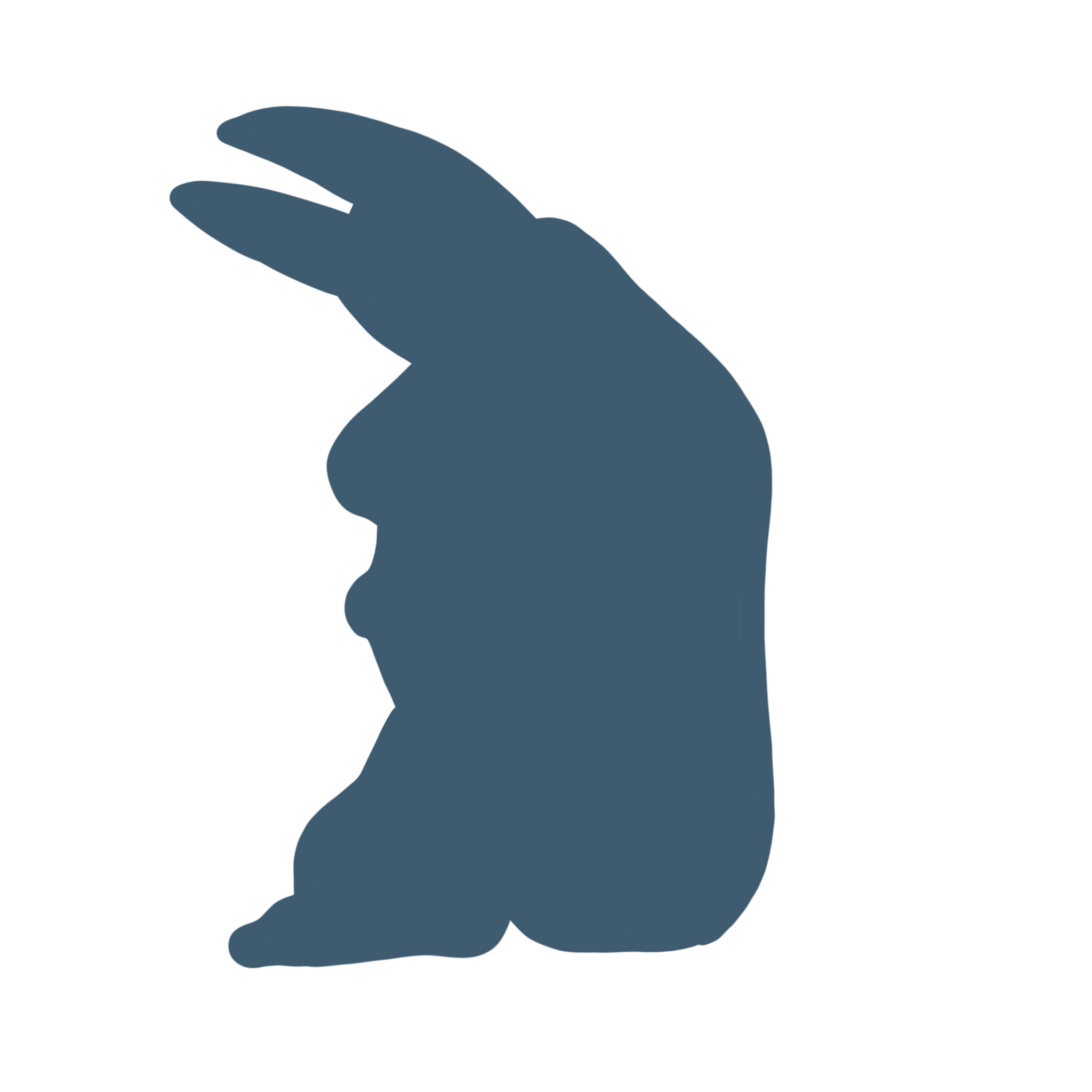 Geometric drawing of an outline square with sections divided by vertical, horizontal, and half circle lines.