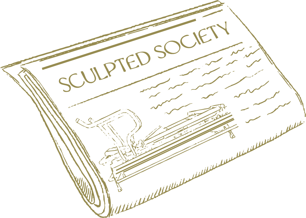 Hand drawn illustration of a newspaper titled "Sculpted Society" with a Lagree Megaformer on the cover.