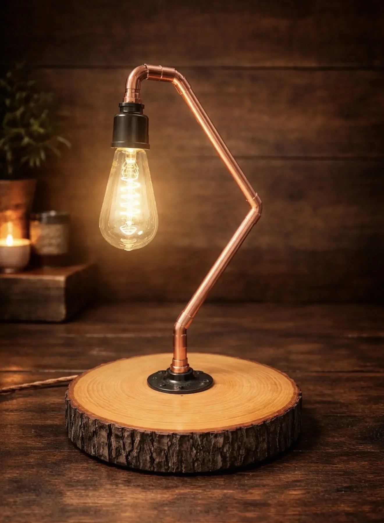 Rustic Copper and Wood Desk Lamp