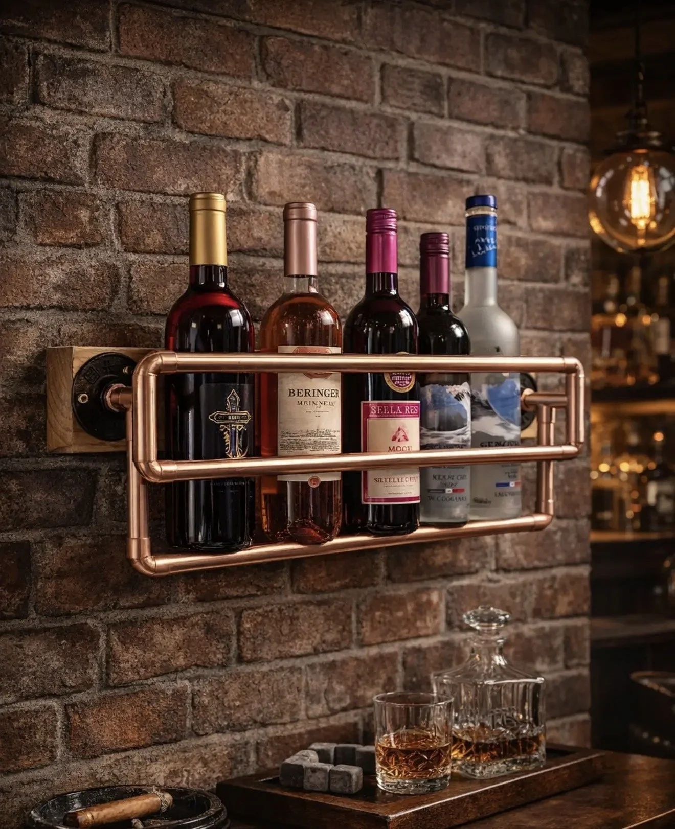 Industrial Wall-Mounted Wine Rack