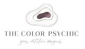 Logo featuring a stylized cloud with a purple and brown shape inside, with text 'The Color Psychic' and smaller handwritten text that reads 'your intuitive designer'.