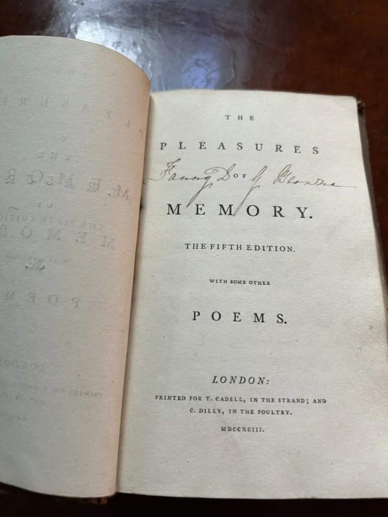 The Pleasures of Memory — Samuel Rogers — Fifth Edition — London, T. Cadell, 1793 — with Dublin manuscript inscription, 1797