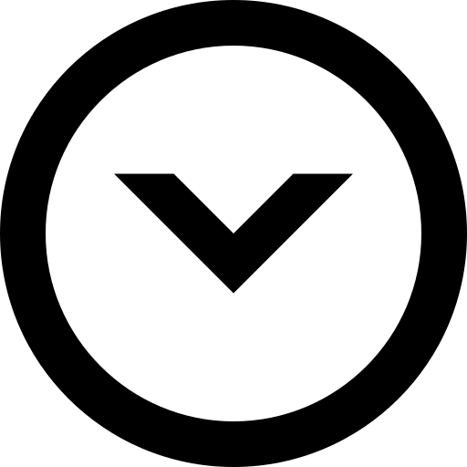 Black logo with a downward arrow inside a white circle, set against a black background.