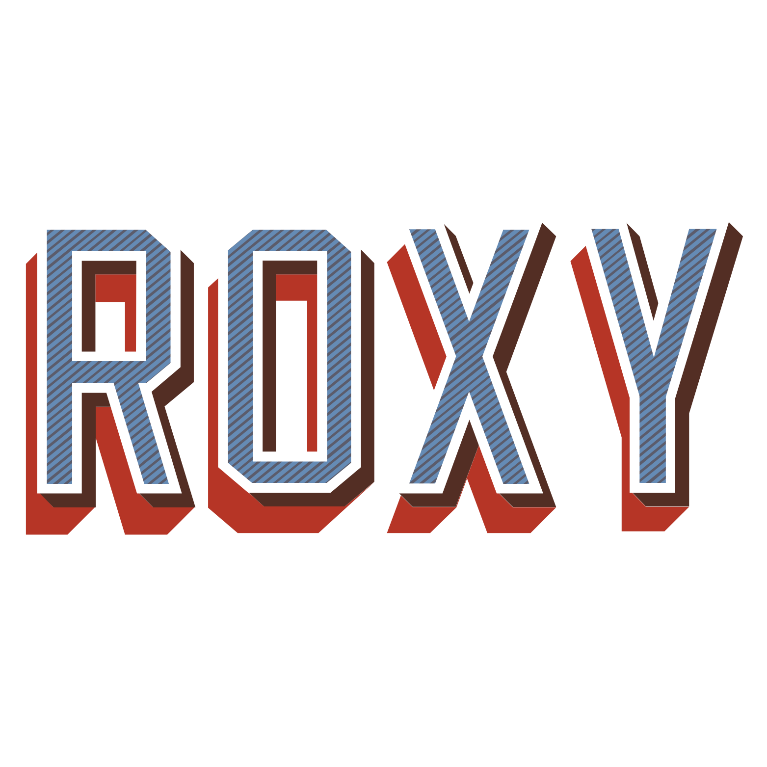 Retro striped text spelling 'ROXY' with shadow effect, and smaller text below reading 'Ball Room'.