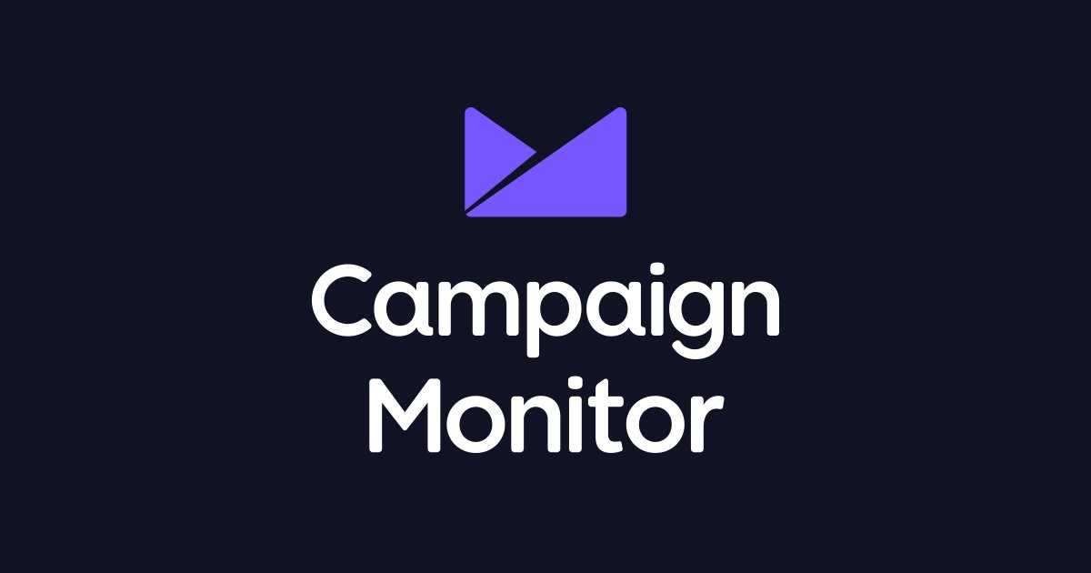 Logo for Campaign Monitor with a purple geometric icon above the text 'Campaign Monitor' on a dark background.