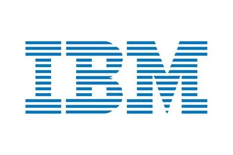 IBM logo with blue horizontal lines forming the letters