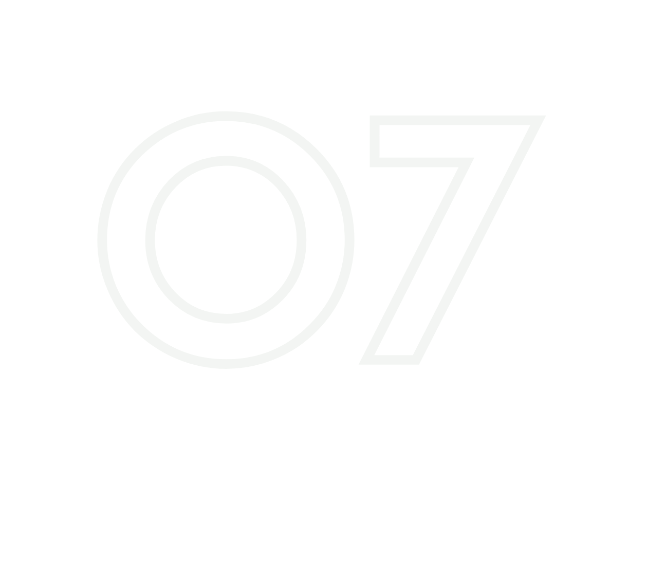 Number seven in large font with a circular design around the zero and a slanted style for the number seven.