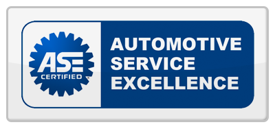 Automotive Service Excellence (ASE) certification logo with blue and white colors.