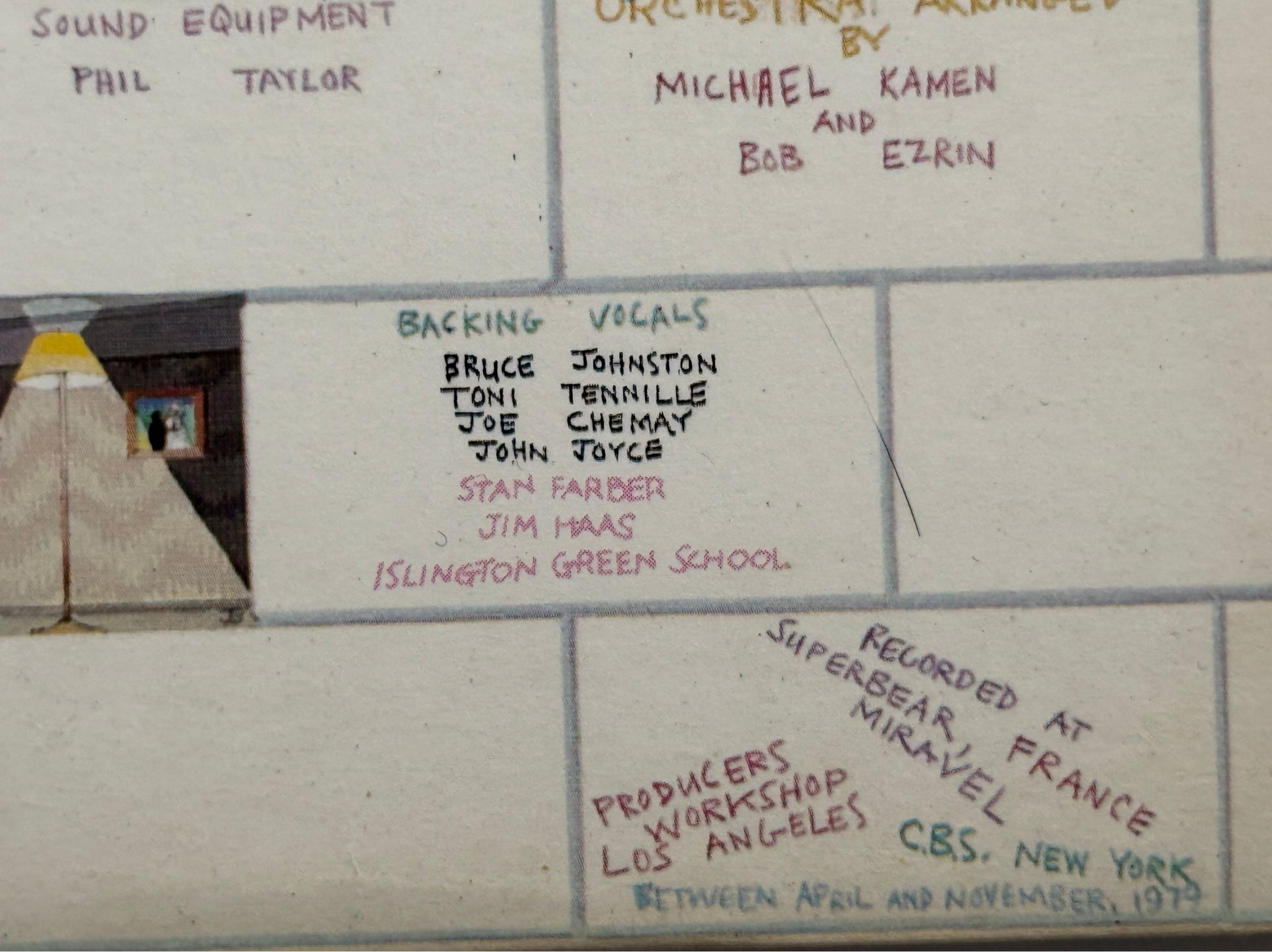 Pink Floyd The Wall album credits showing Super Bear, Miravel, Producers Workshop Los Angeles and CBS New York recording locations