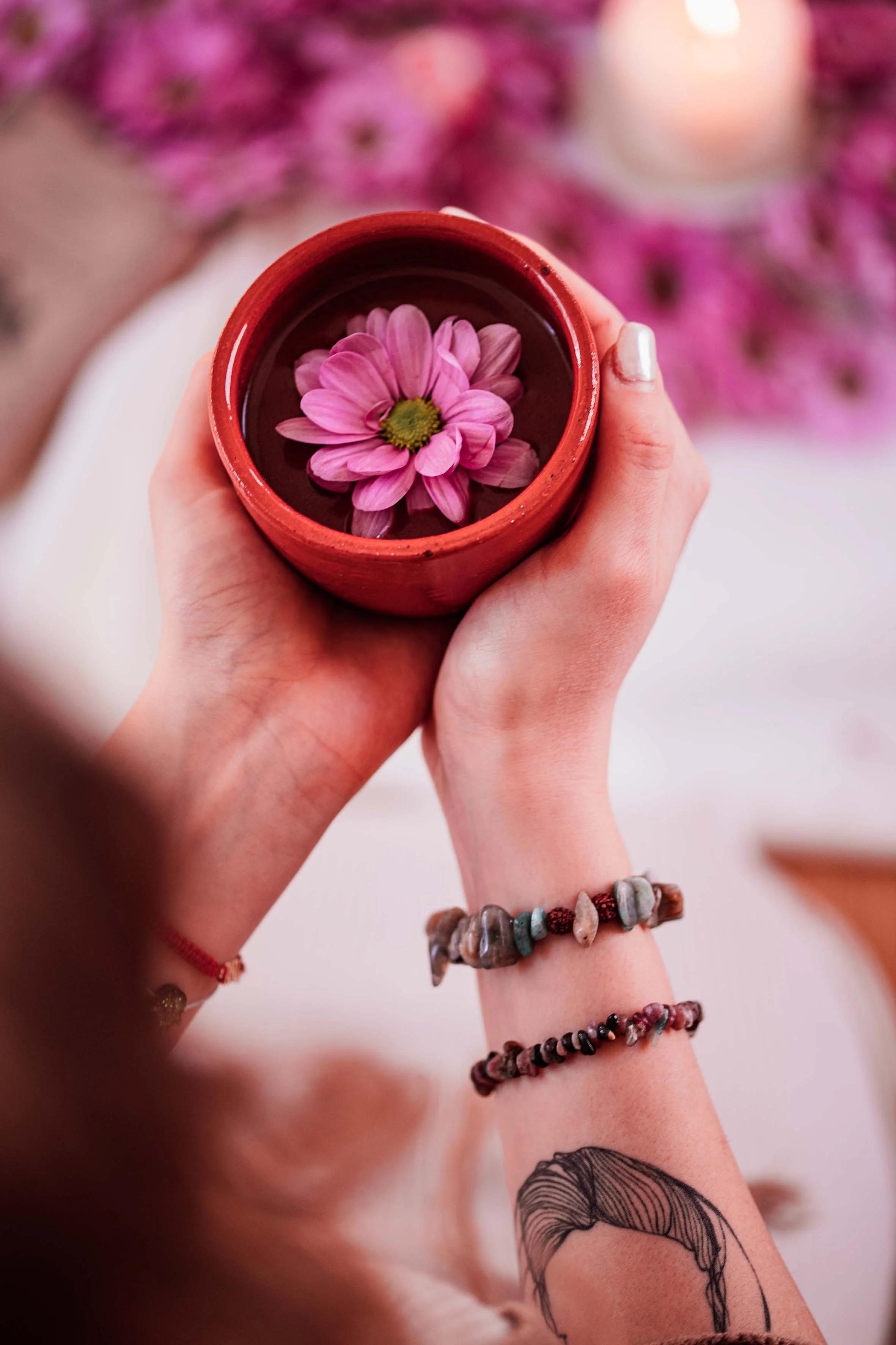 detail photography flowers and raw cocoa sacred ritual