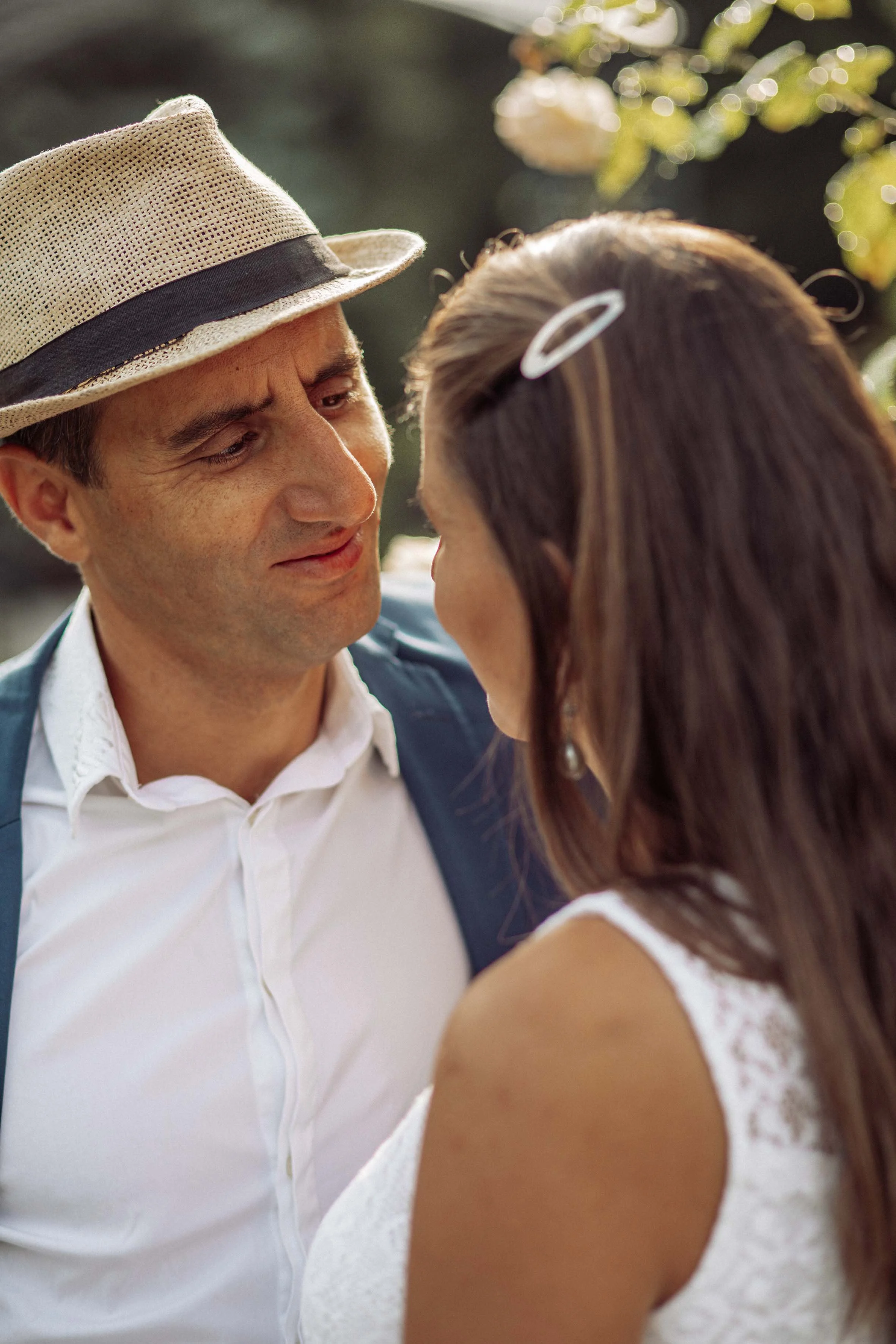 a man looking at her wife with gentleness and love