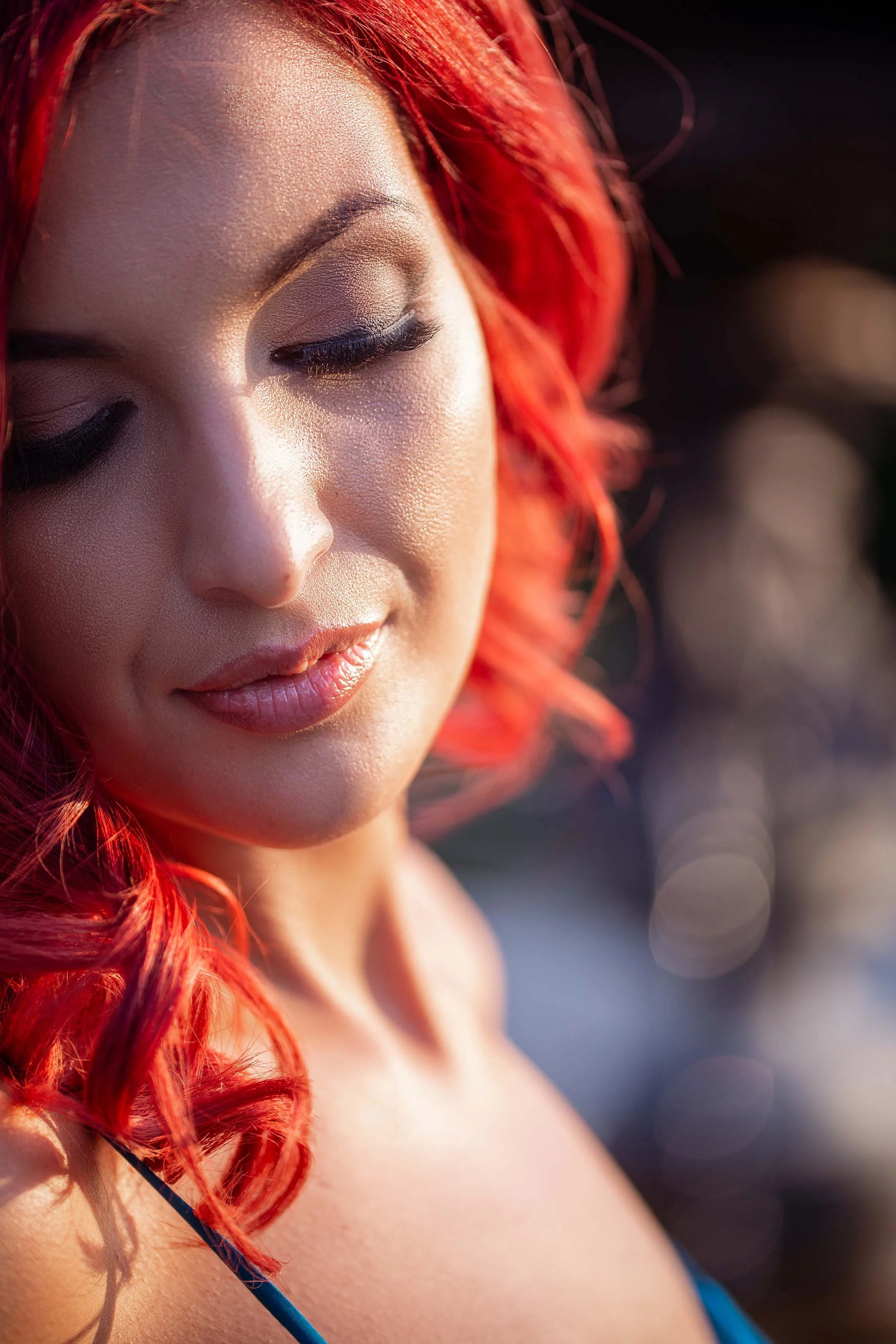 beautiful portrait of a red hair girl sunset