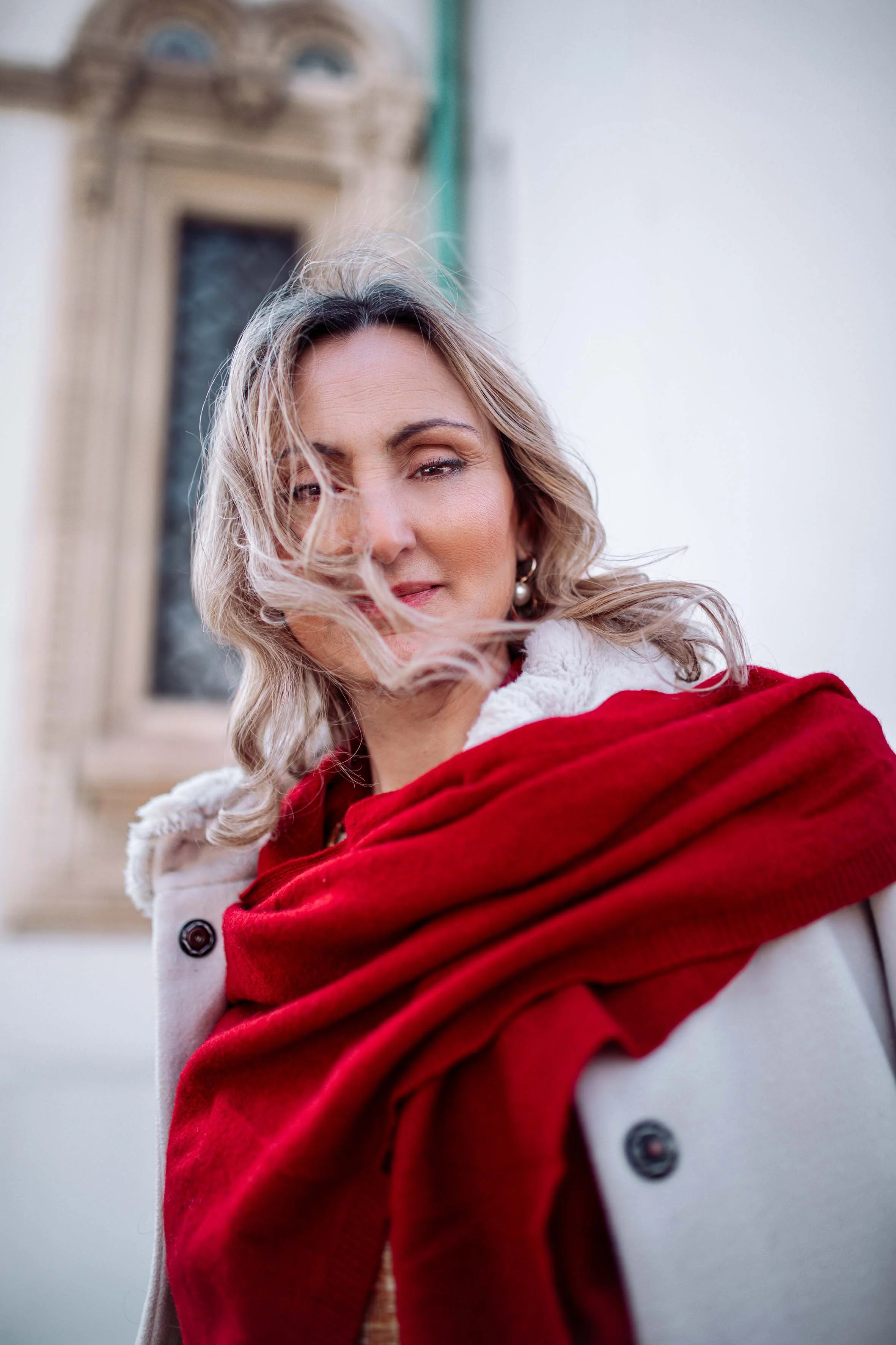 portrait of an aristocratic woman with a red scarf
