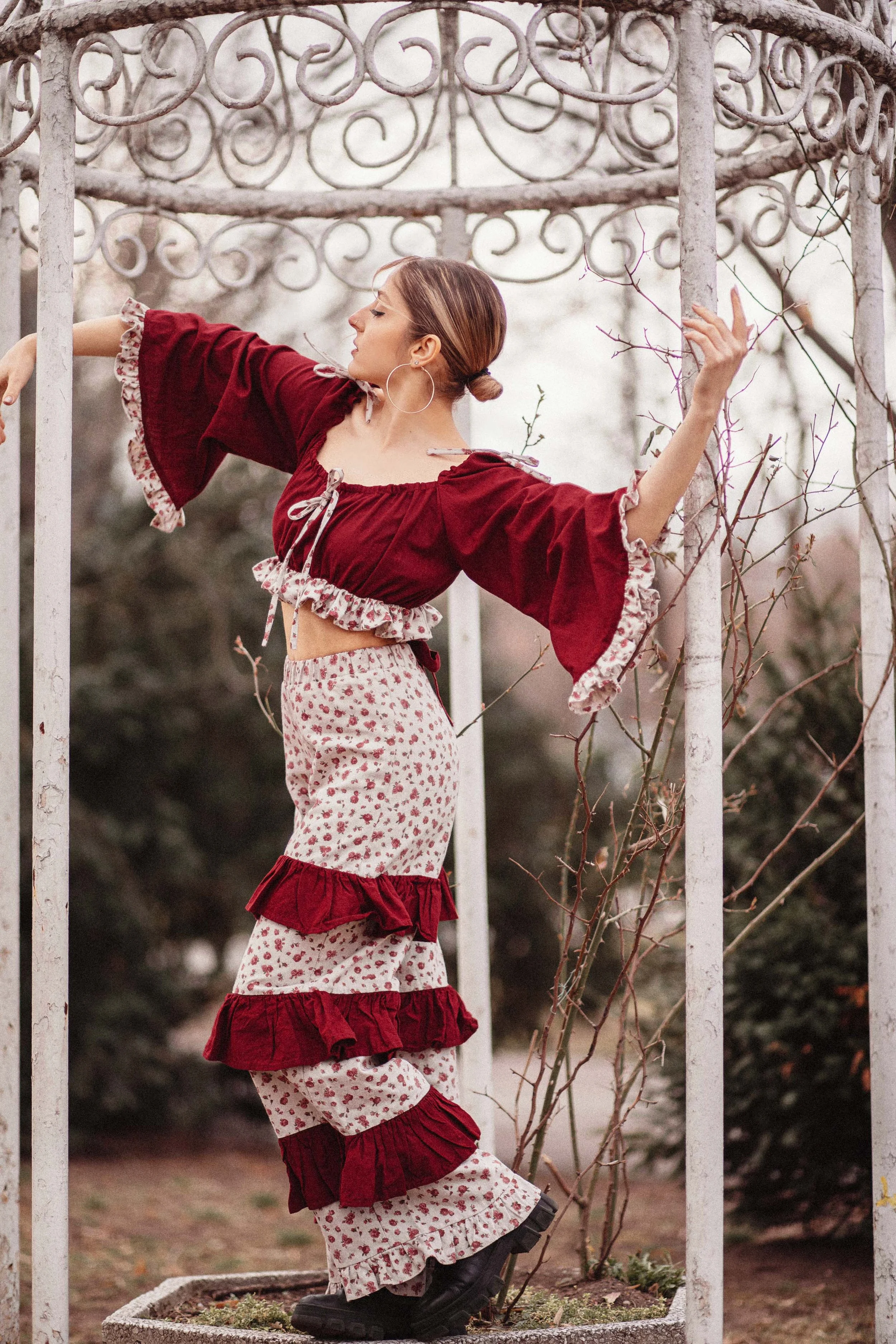 beautiful girl in red flamenco photoshoot