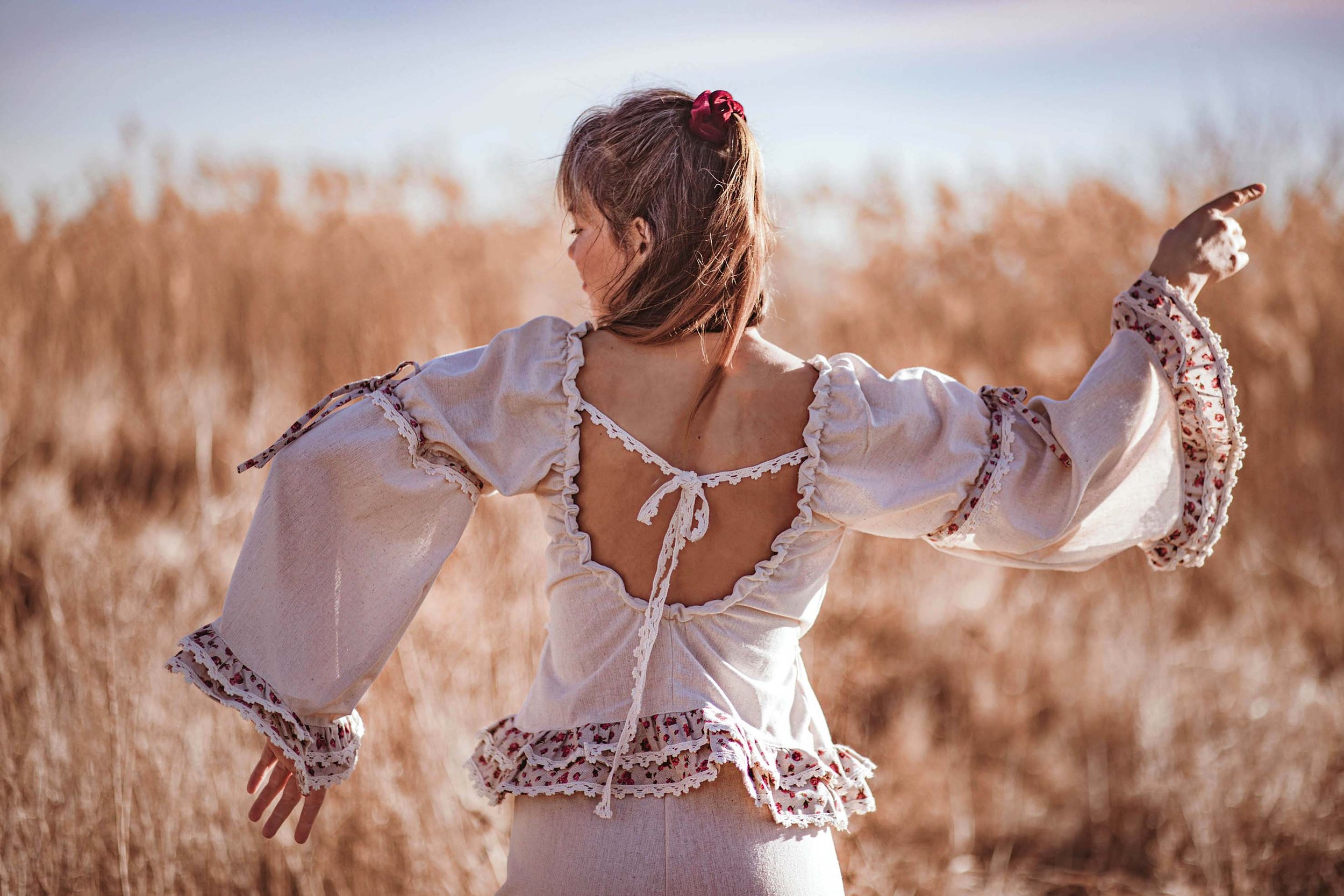 boho fashion clothes product photography in the golden fields