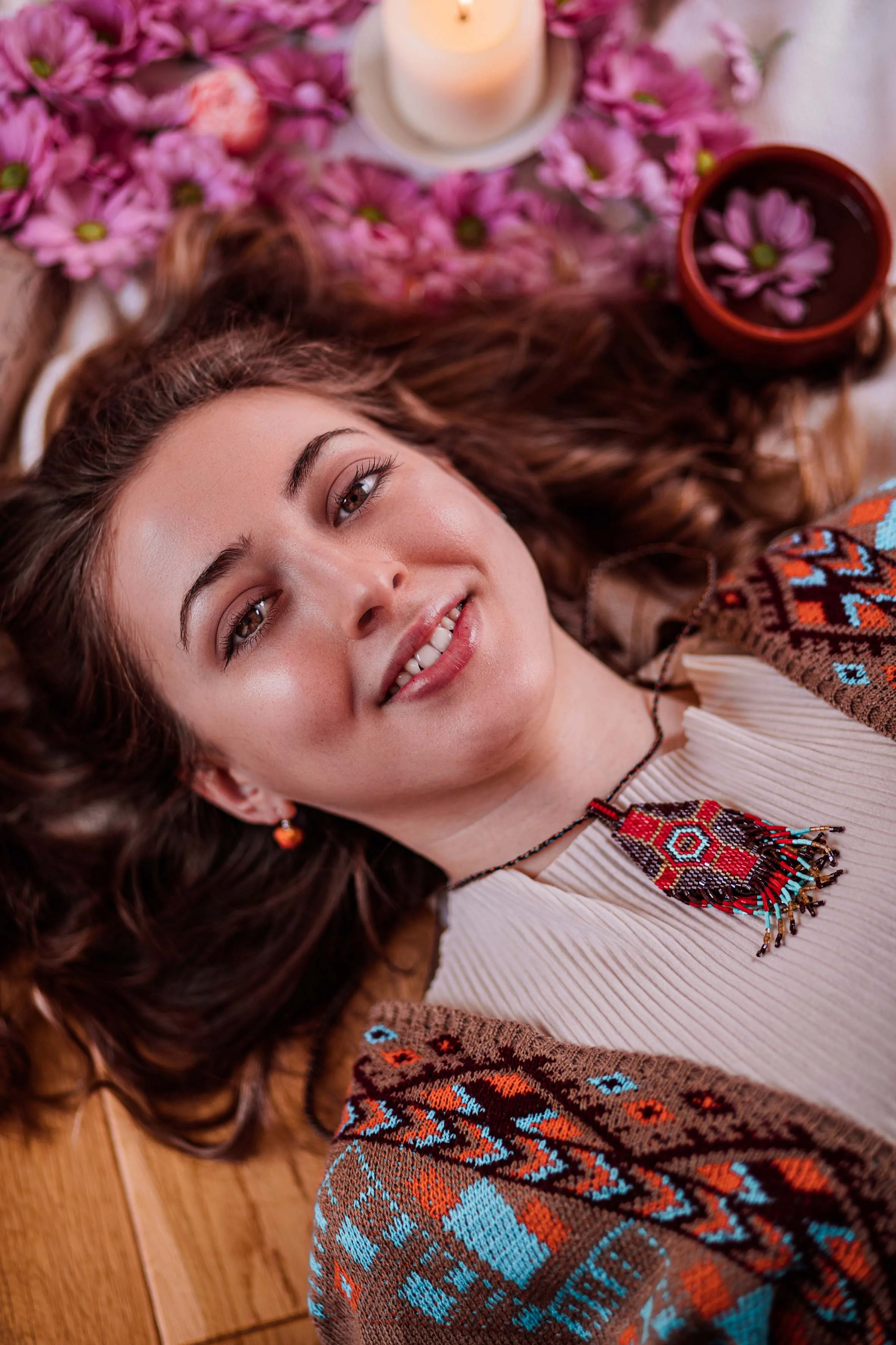 professional photoshoot a beautiful girl lying with flowers