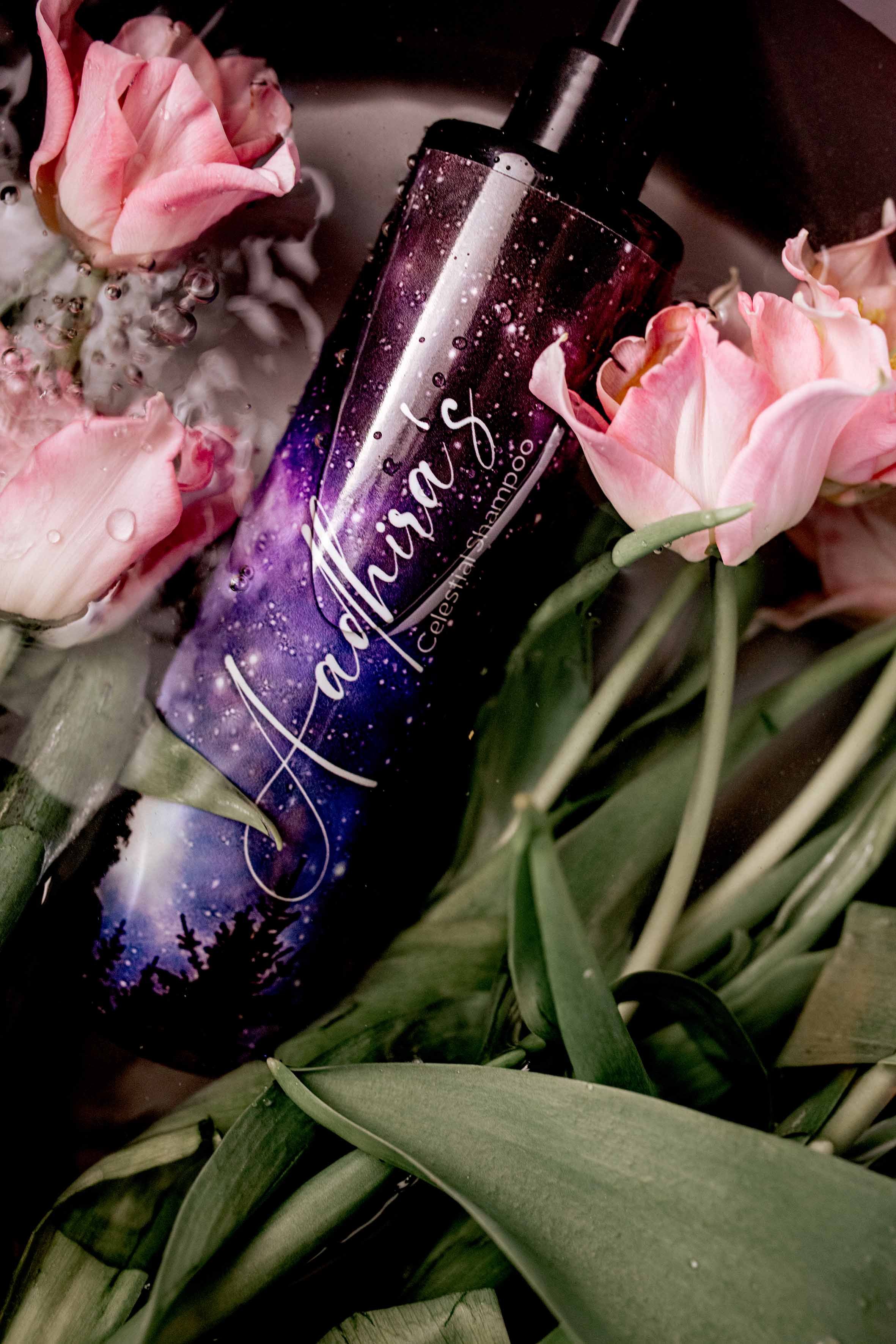 professional cometic photoshoot shampoo with flowers