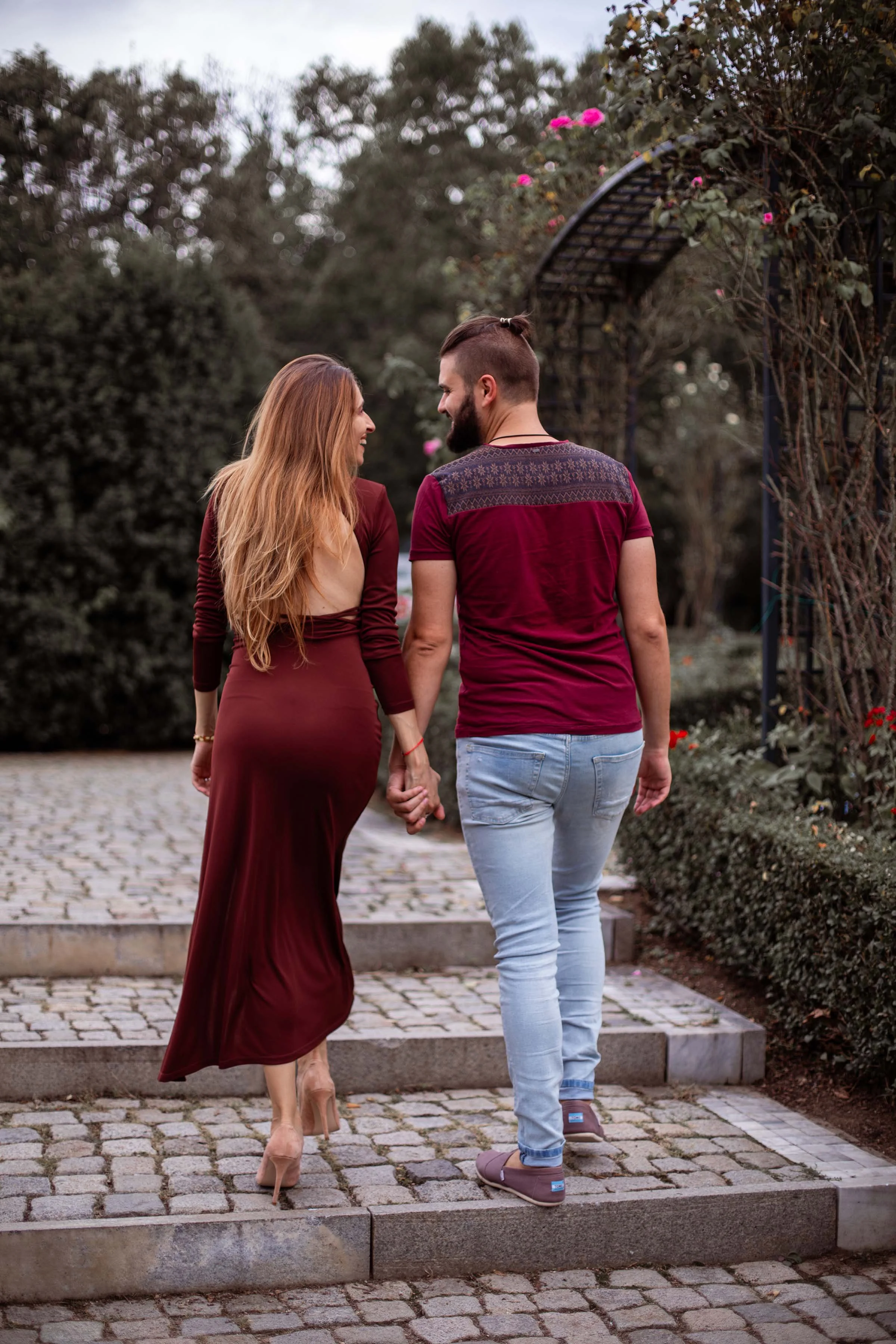 couple in love in the garden of roses professional photoshoot