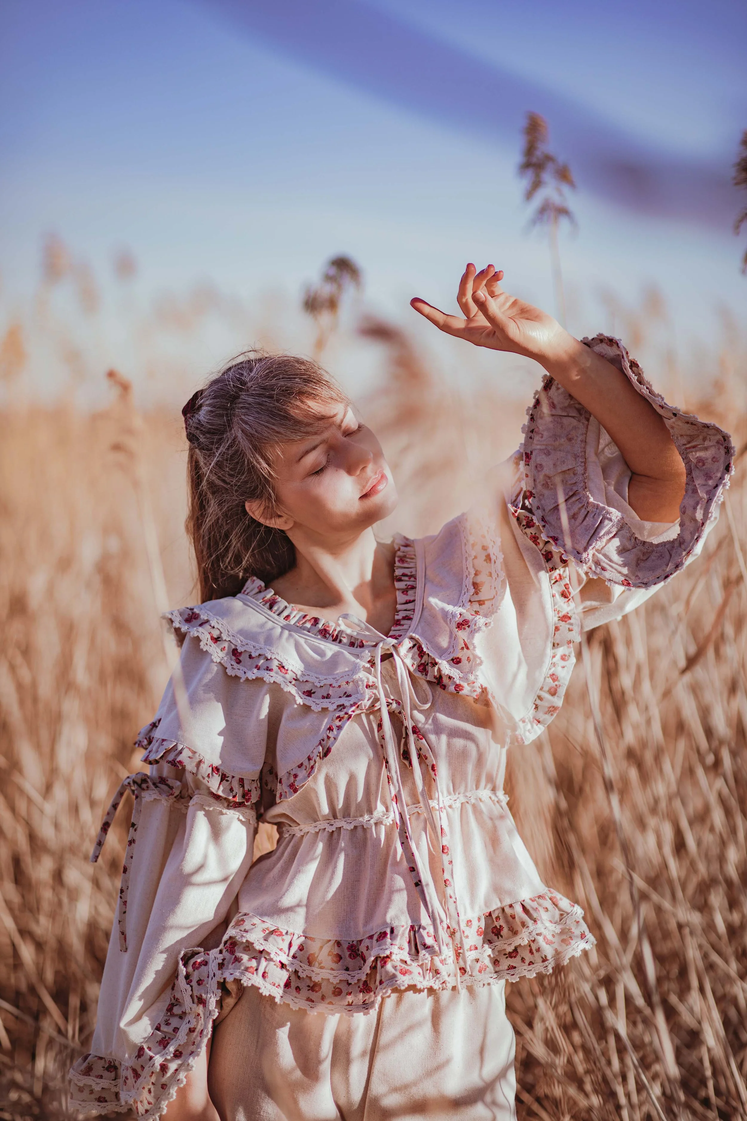 boho fashion clothes product photography in the golden fields