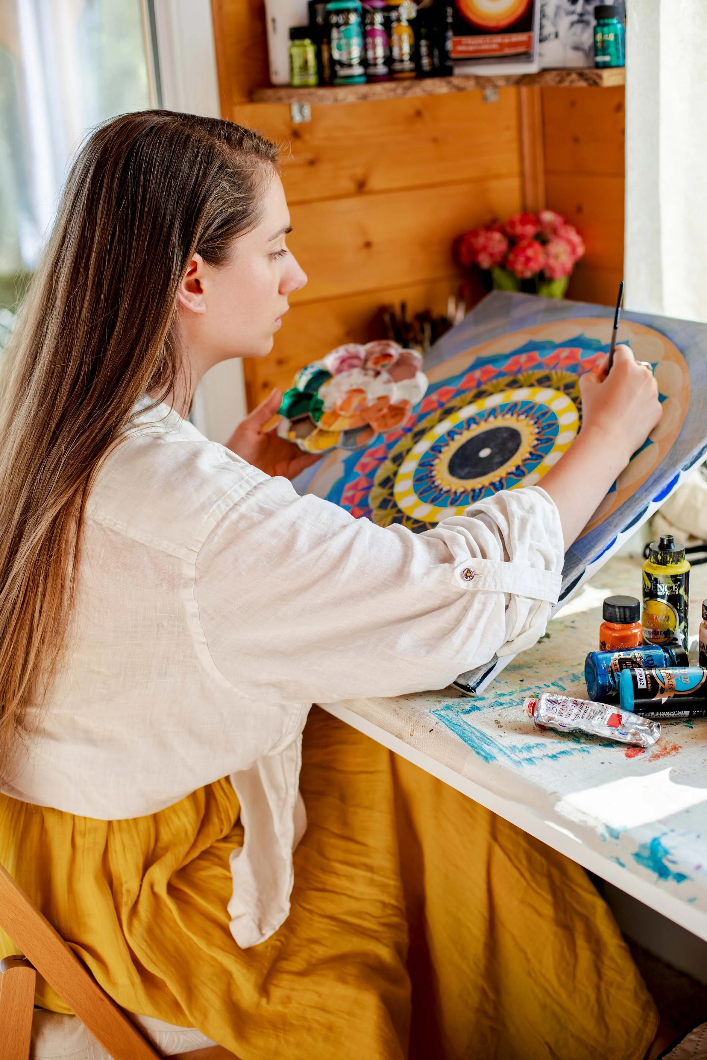 a girl with blue eyes painting portrait photography vivd colours art atelier