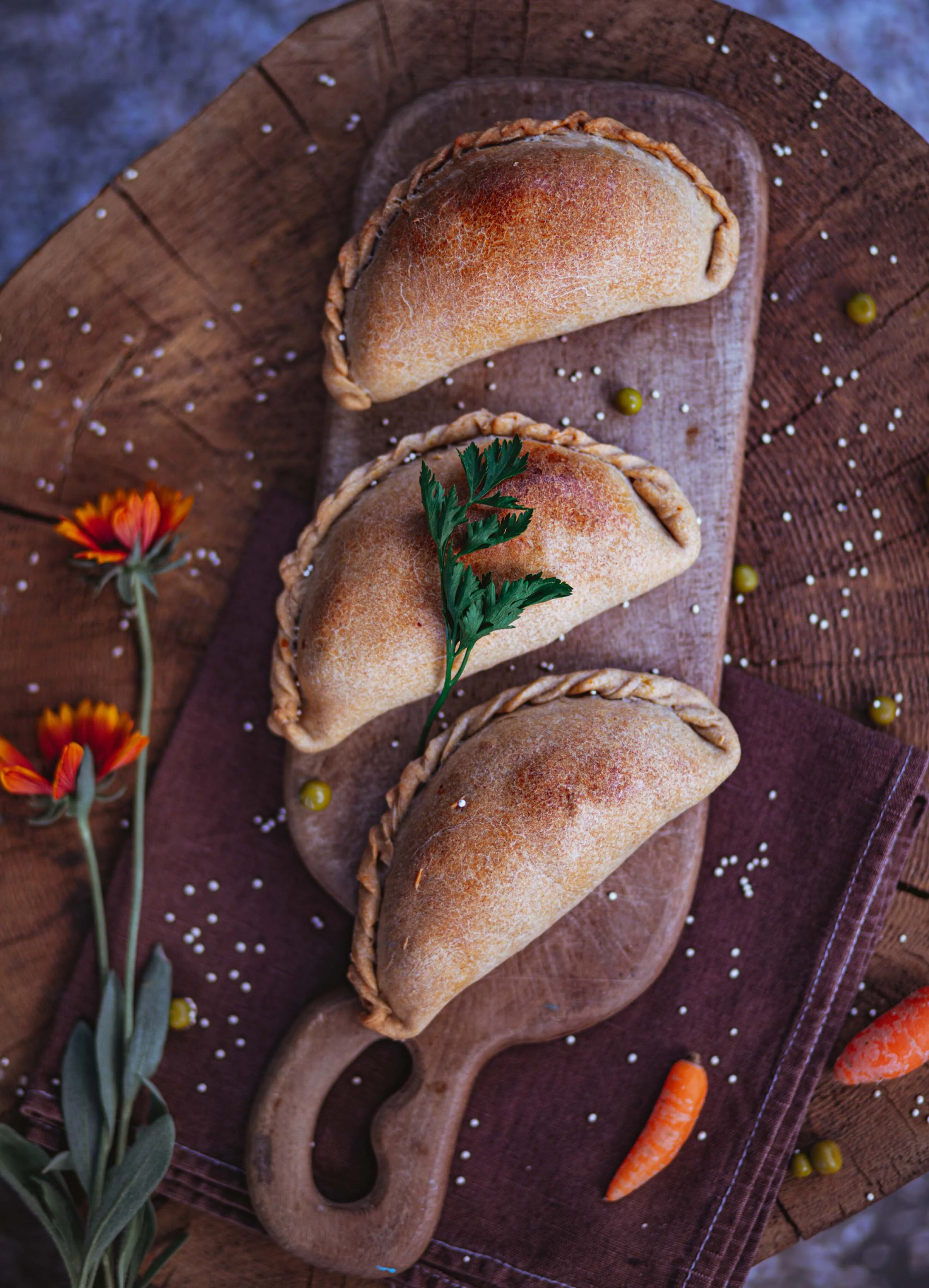 professional food photography bread with flowers