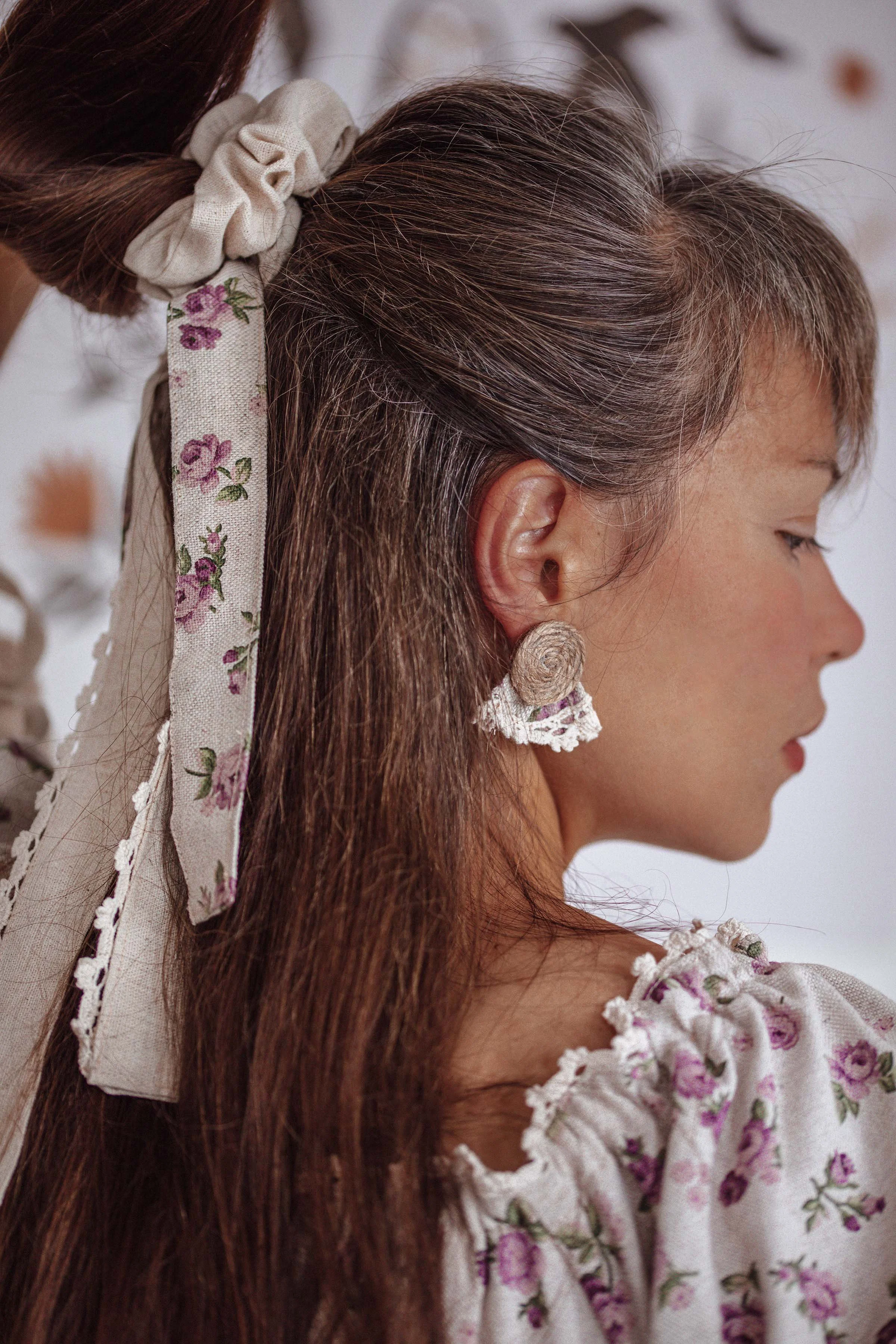 photoshoot earrings and a scrunch