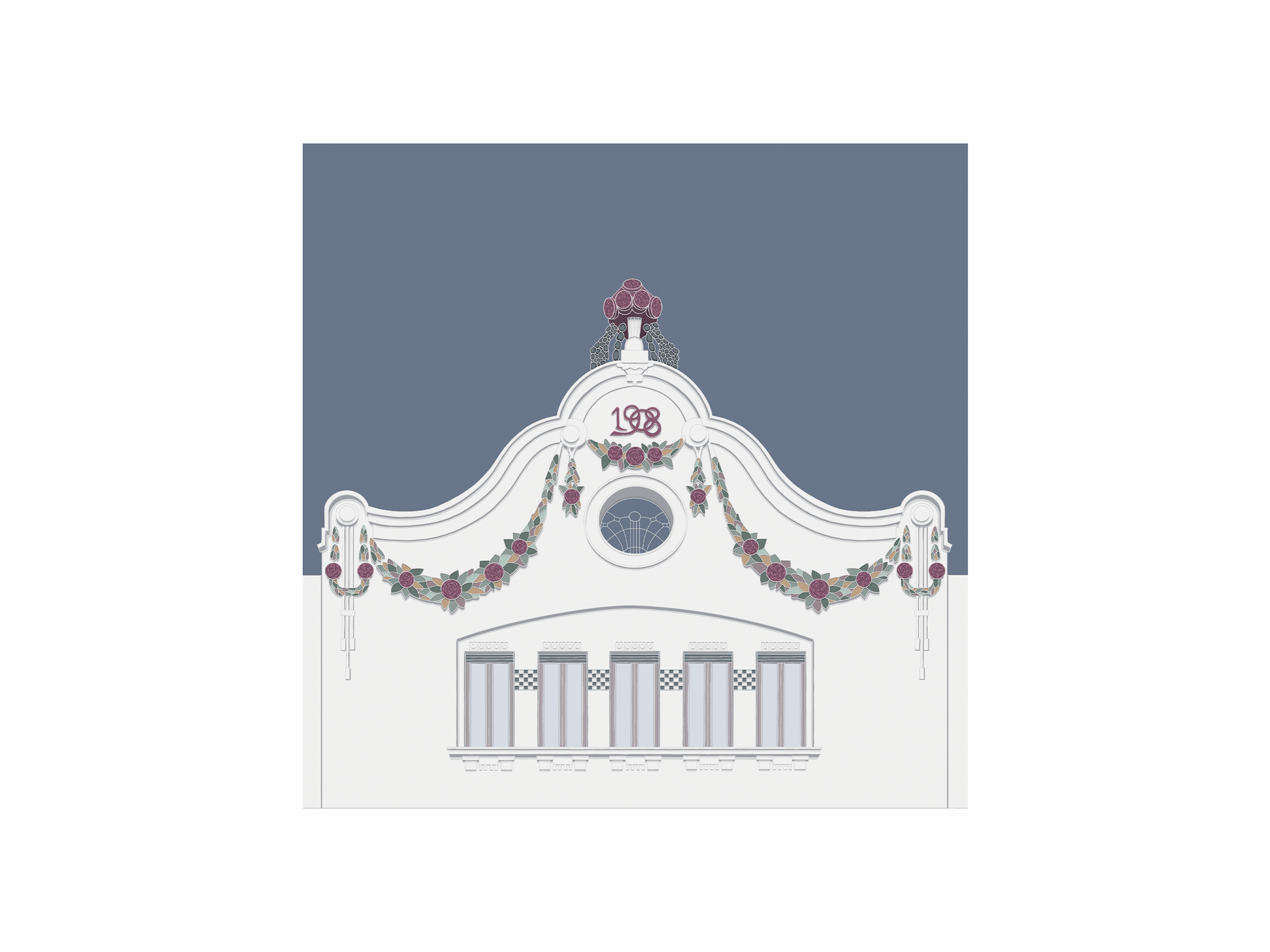 Minimalist hand drawing of a modernist building in Valencia, Spain.