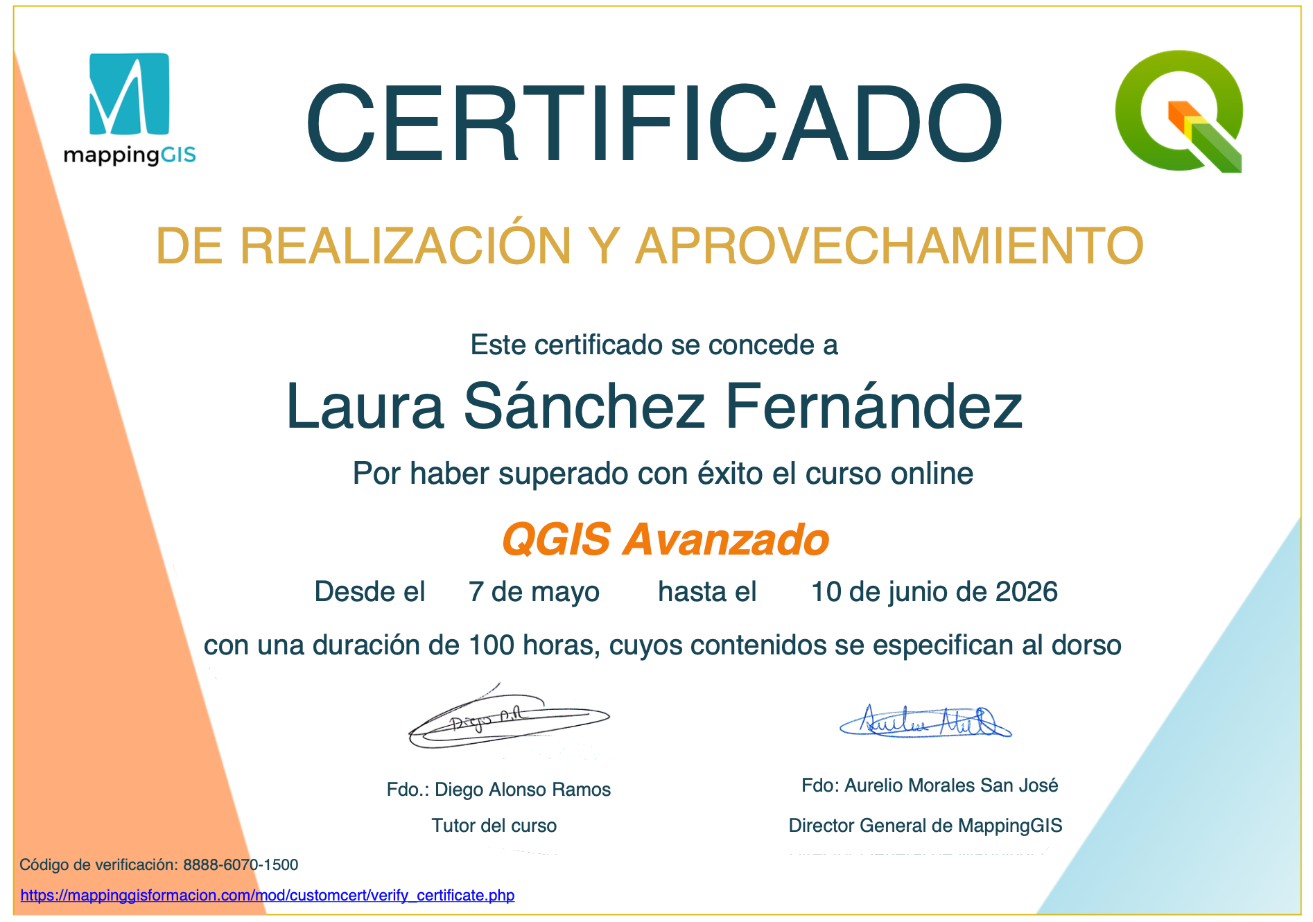 Completed advanced course on QGIS. © MappingGIS, 2026