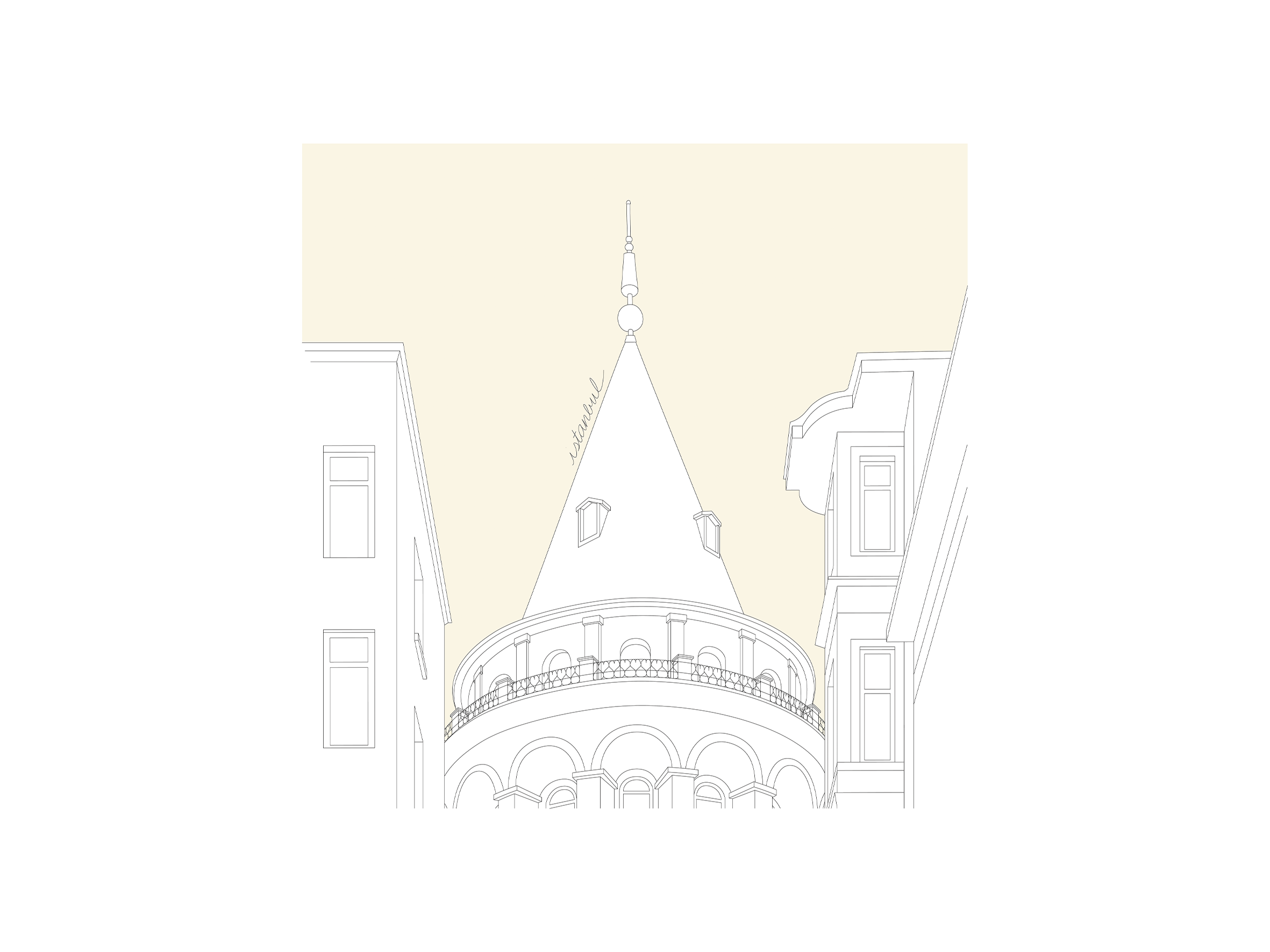 Line drawing of a Galata tower in Istanbul, Turkey.