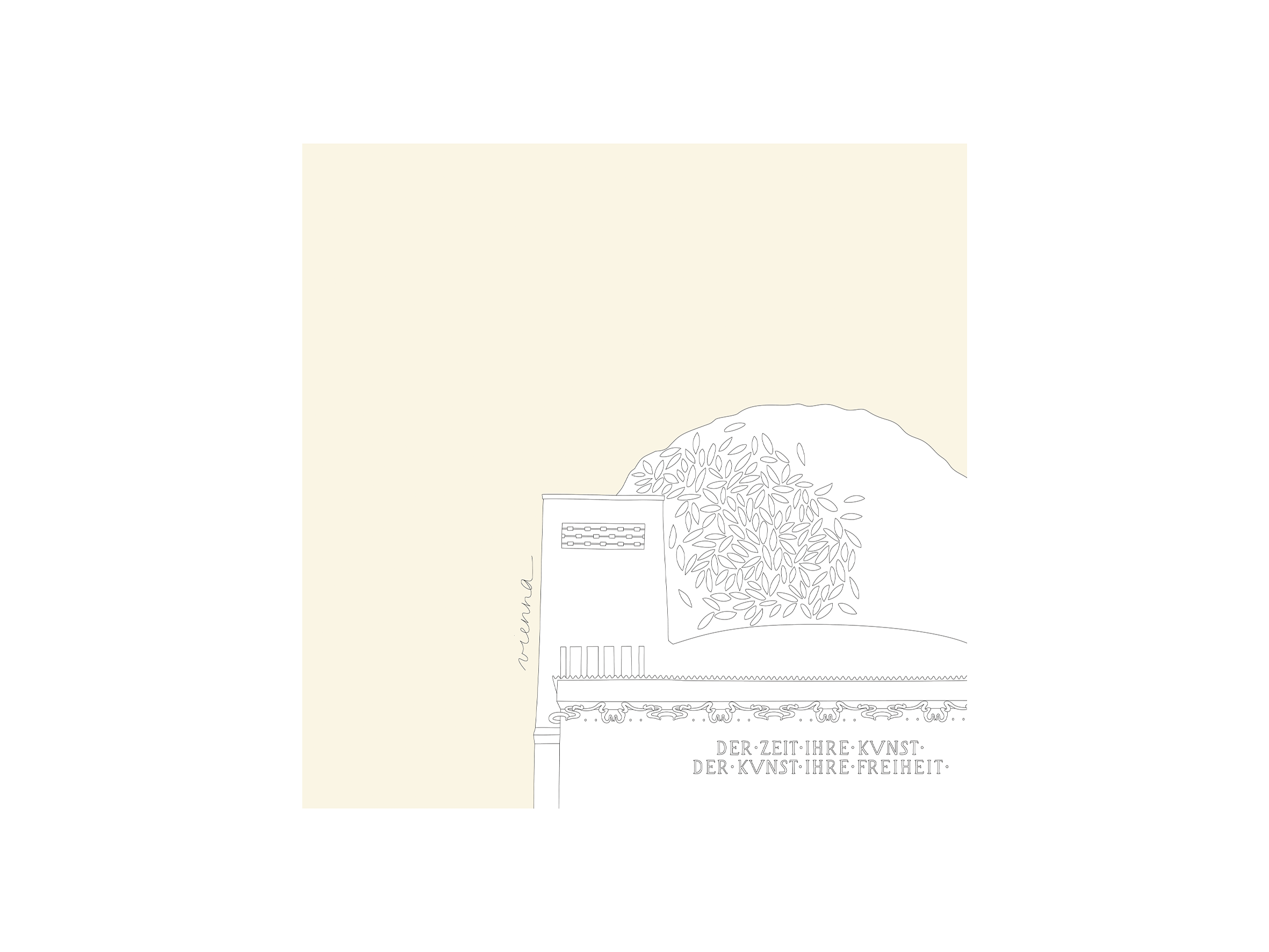 Minimalist line drawing of the Sezession building in Vienna, Austria.